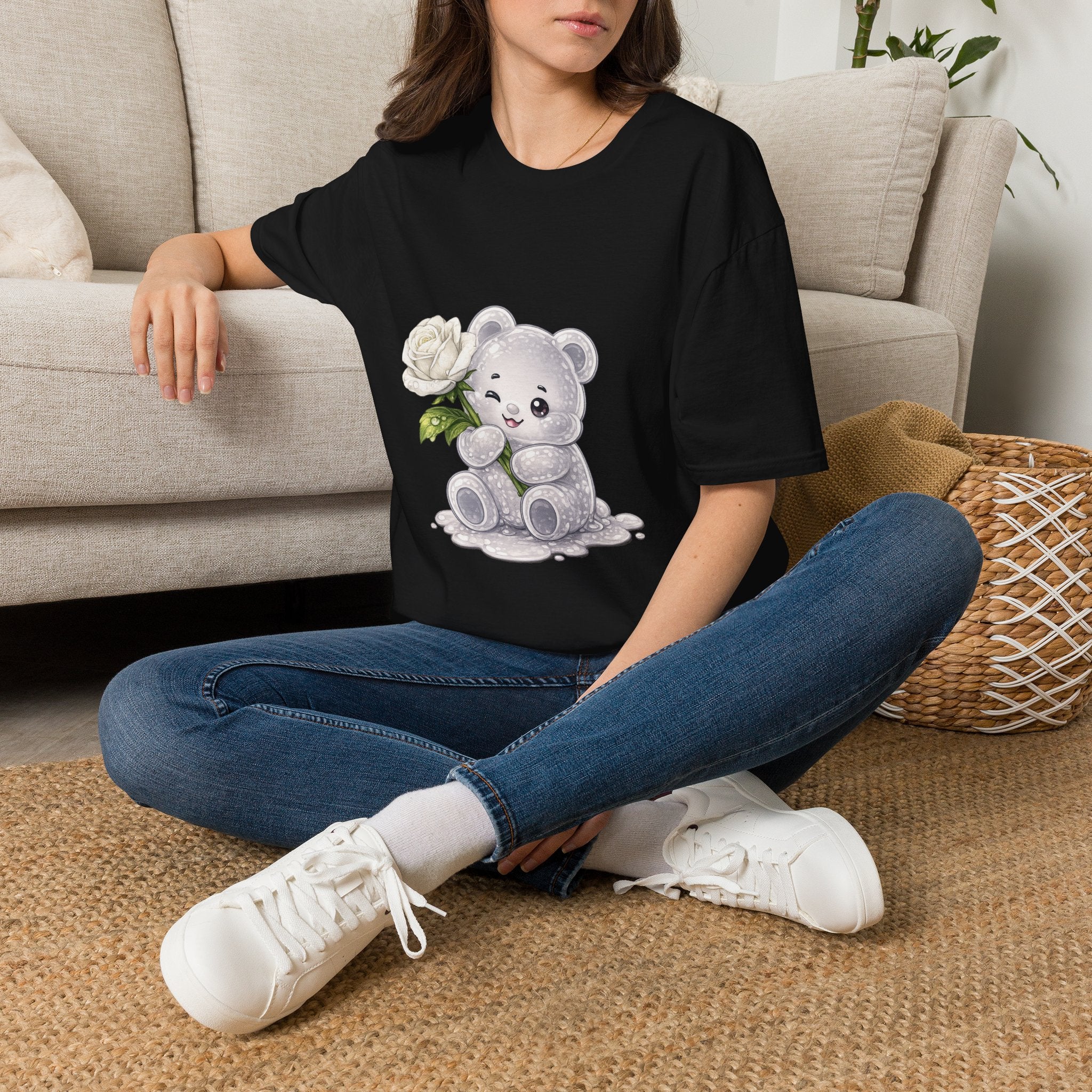 Beautiful Blooming White Rose, Oozy Bear Gummy Special Flower Addition- Graphic Shirt