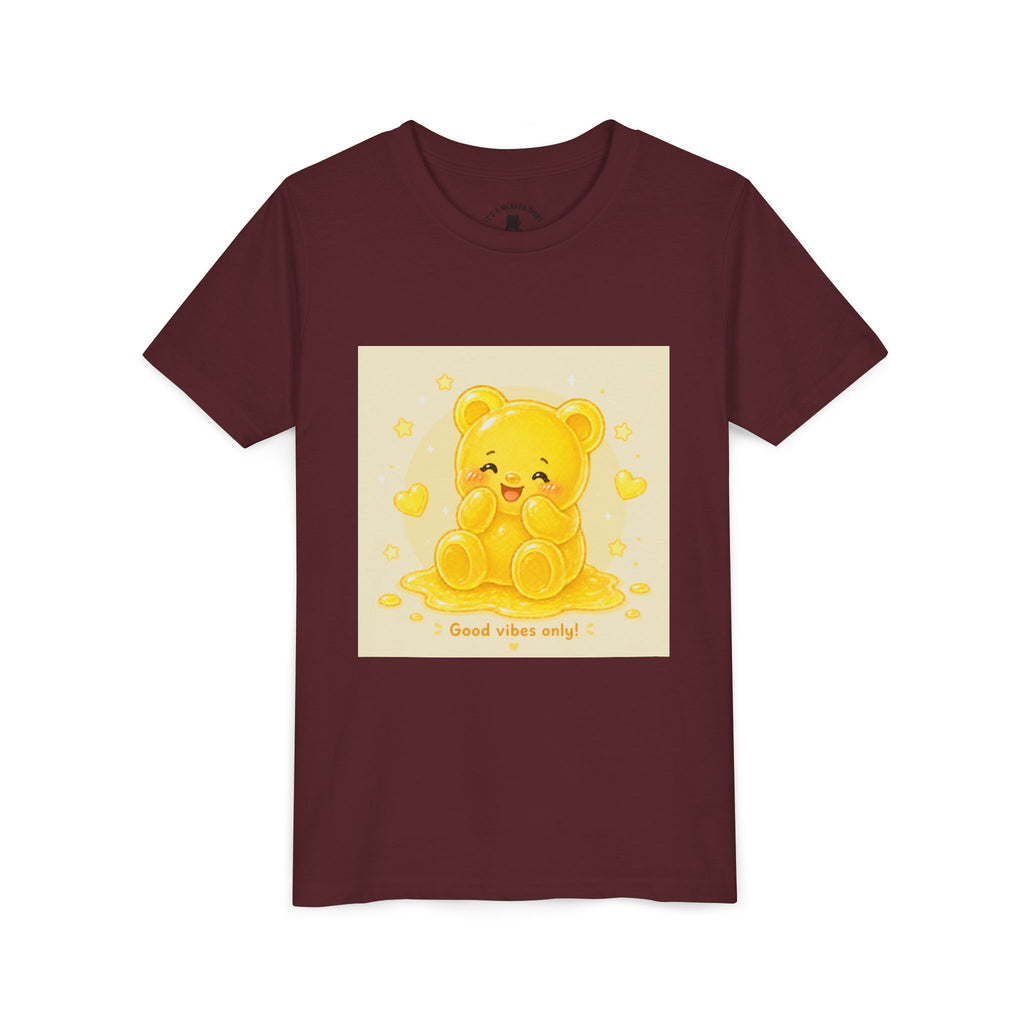 Cute Yellow Gooey Gummy Bear — "Good Vibes Only" Youth Short Sleeve Shirt