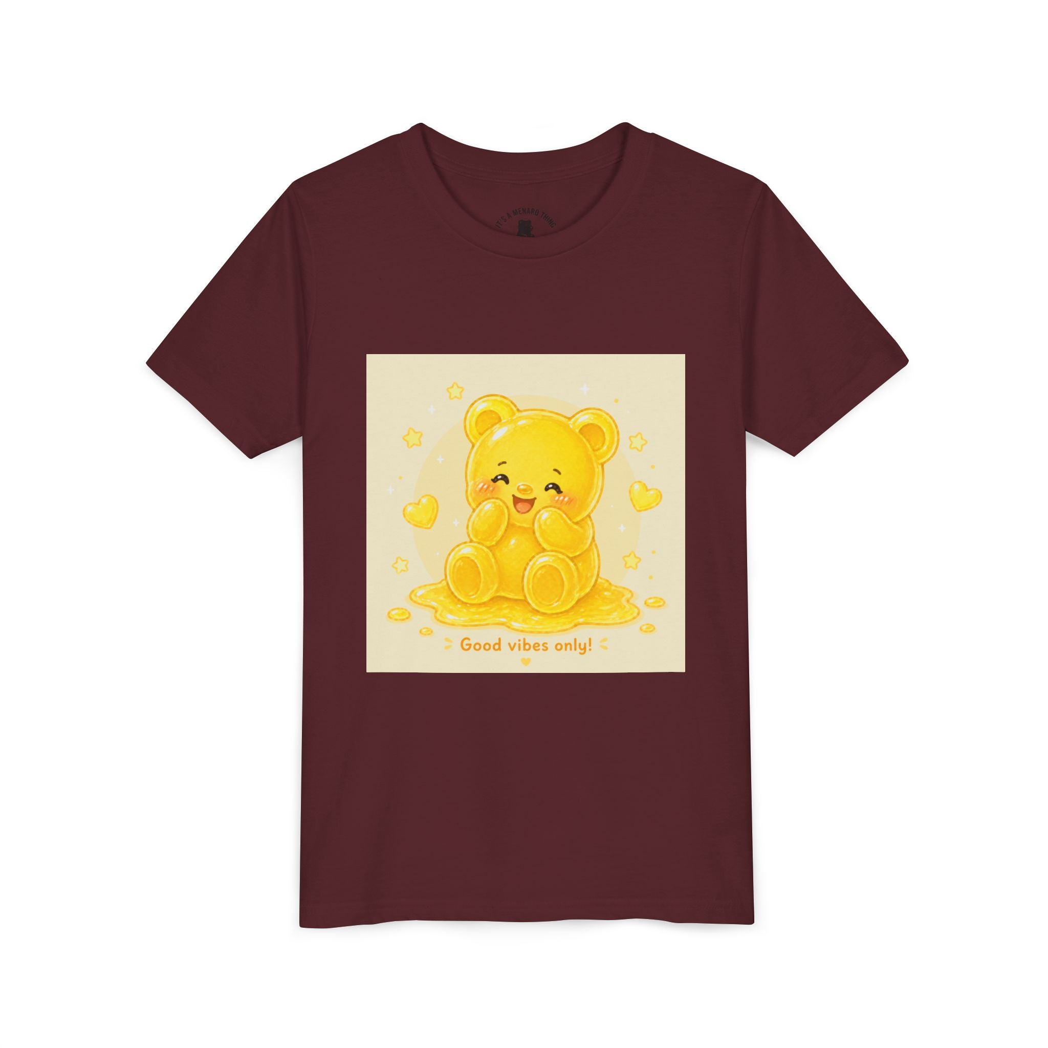 Cute Yellow Gooey Gummy Bear — "Good Vibes Only" Youth Short Sleeve Shirt