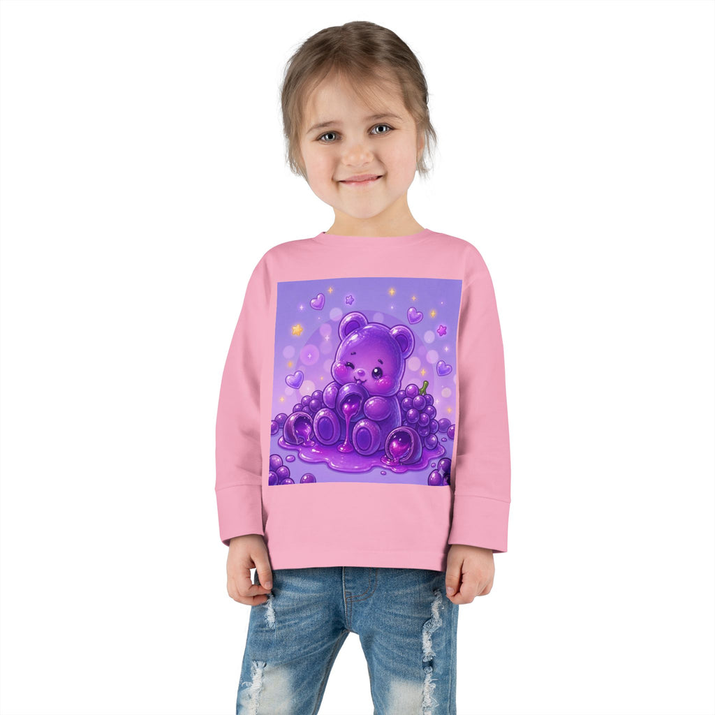 Ripe Purple Grapes, Oozy Bear Gummy Friend Fruit Special- Kids Graphic Long Sleeve Shirt