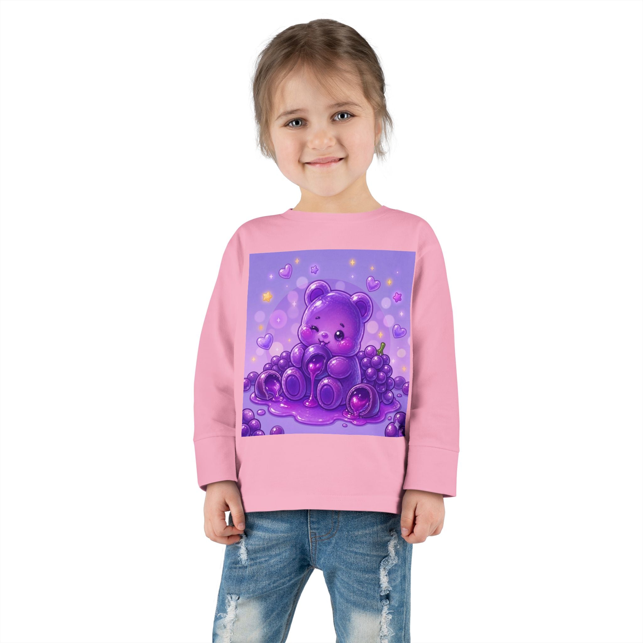 Ripe Purple Grapes, Oozy Bear Gummy Friend Fruit Special- Kids Graphic Long Sleeve Shirt
