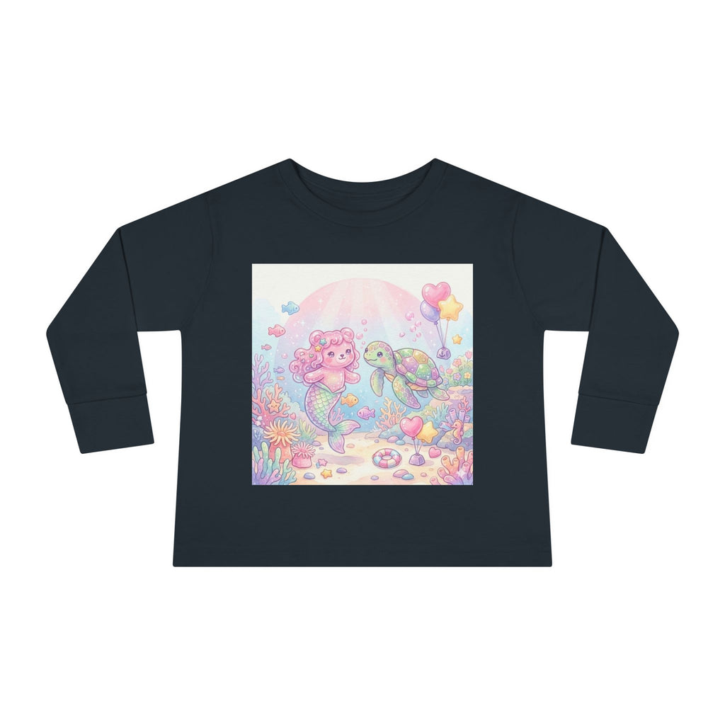 Pastel Oozy Bear Mermaid & Sea Turtle Cute Friends- Graphic Long Sleeve Shirt