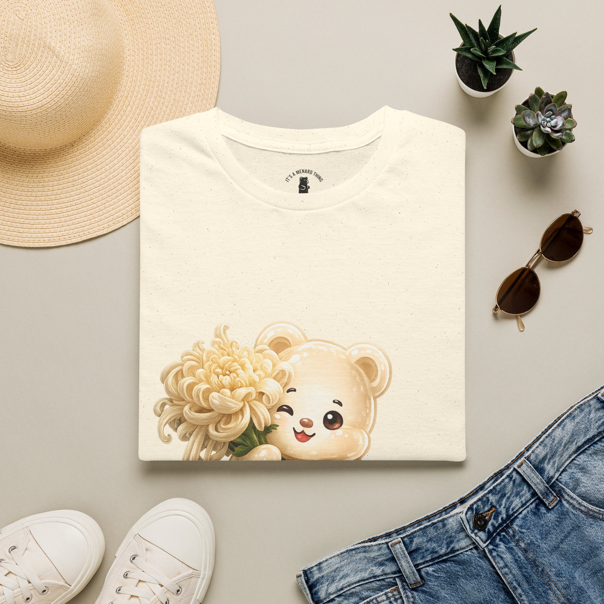 Chrysanthemum Special, Cream Oozy Bear Friend Special Flower Additon- Graphic Shirt