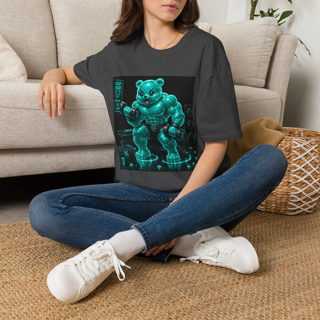 Working Out, Teal Oozy Buff Bear Gummy Gym Addition- Adult Graphic Shirt
