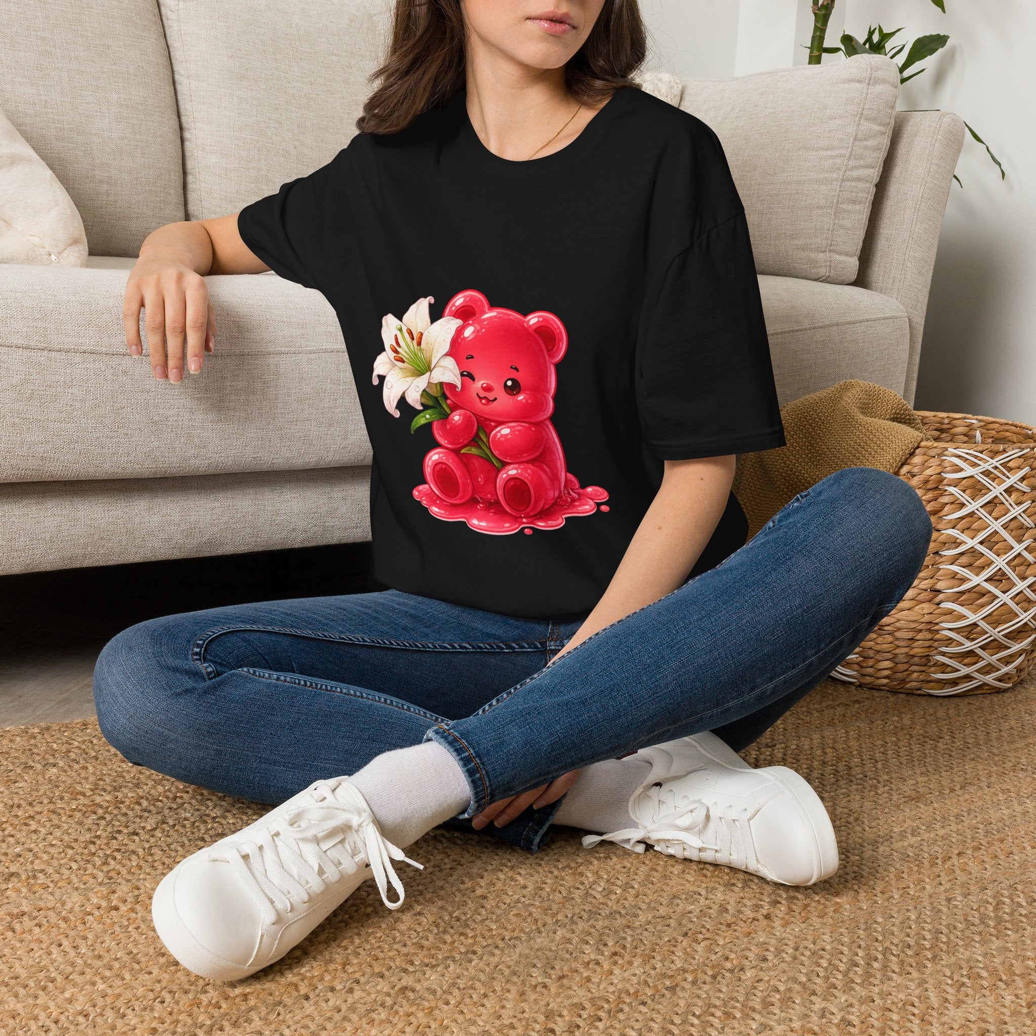 White Casa Blanca Lily, Red Oozy Bear Special Flower Edition- Graphic Shirt