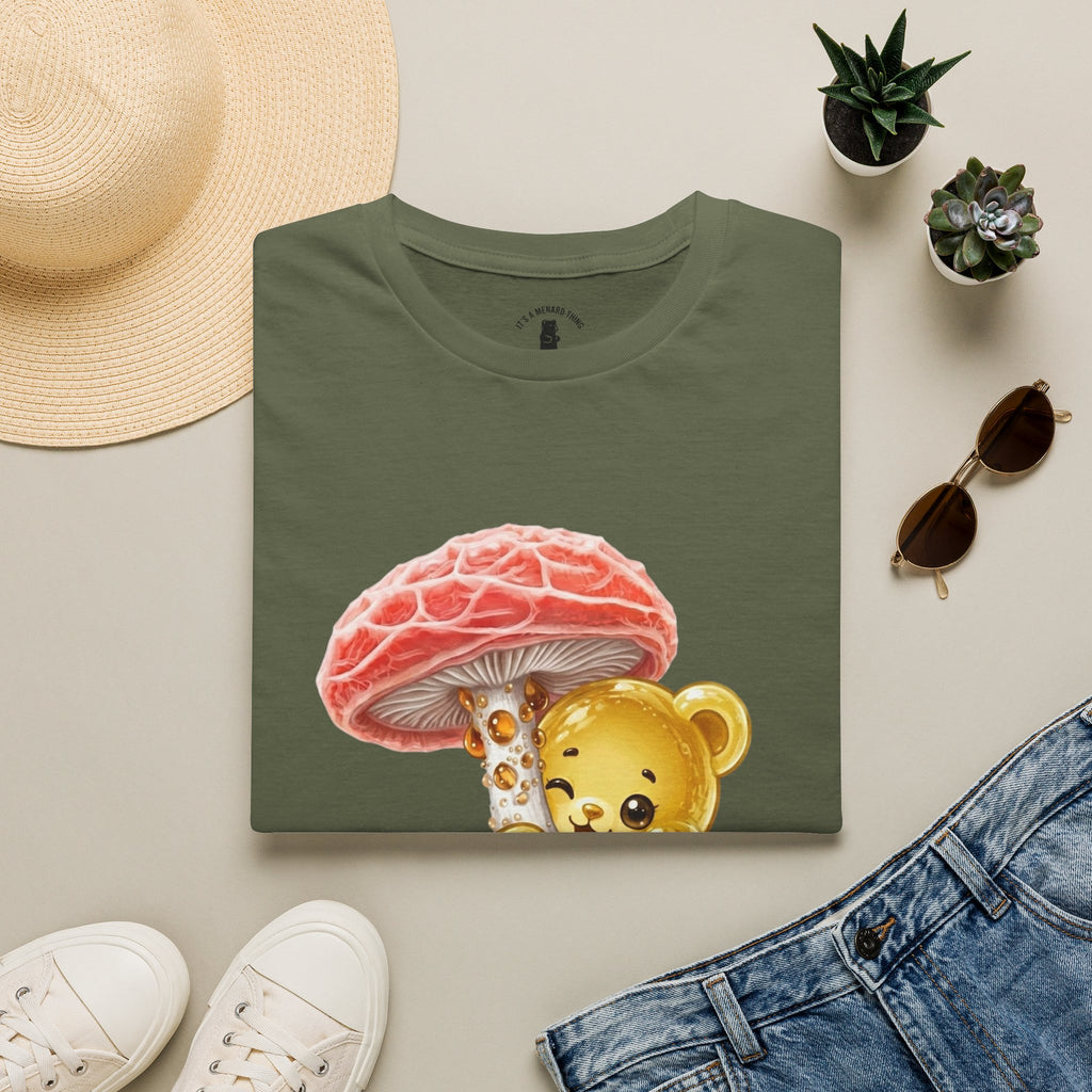 Sticky Strange Orange Mushroom, Yellow Oozy Bear Gummy- Graphic shirt