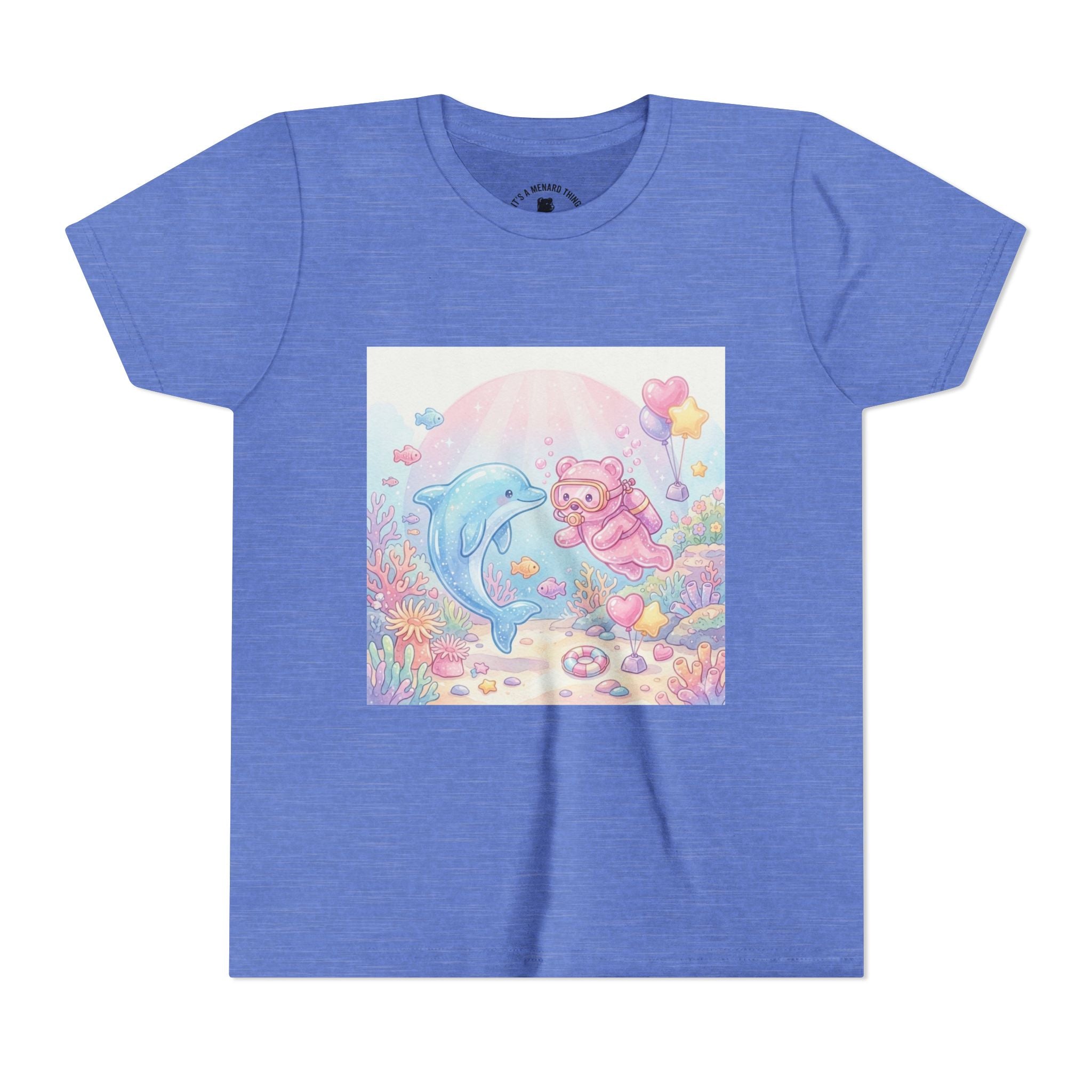 Dolphin & Pink Gooey Gummy Bear Underwater Tee — Pastel Ocean Animal Graphic Shirt