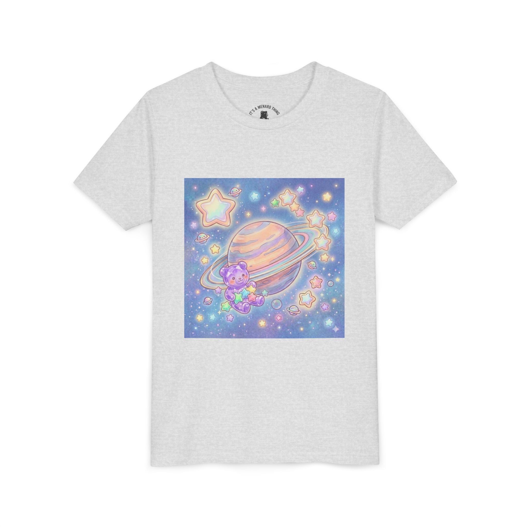 Merry-go-Saturn Cosmic Gooey Crystal Gummy Bear- Stars & Sparkles Graphic T-Shirt