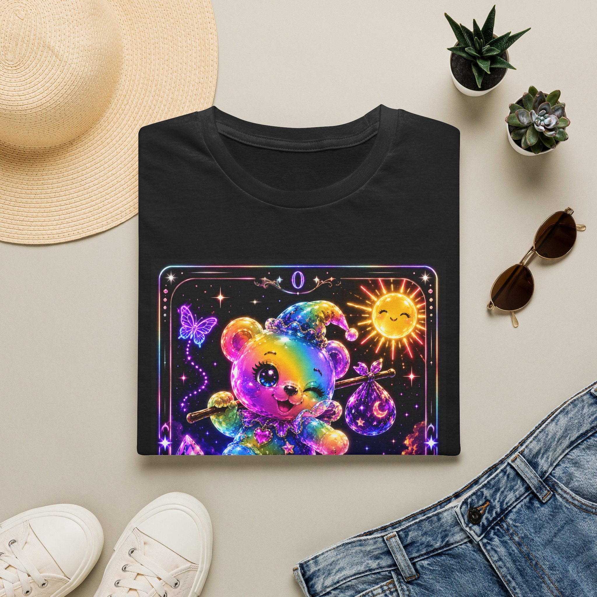 The Fool Tarot Colorful Rainbow Oozy Bear Friend- Cute Graphic Shirt
