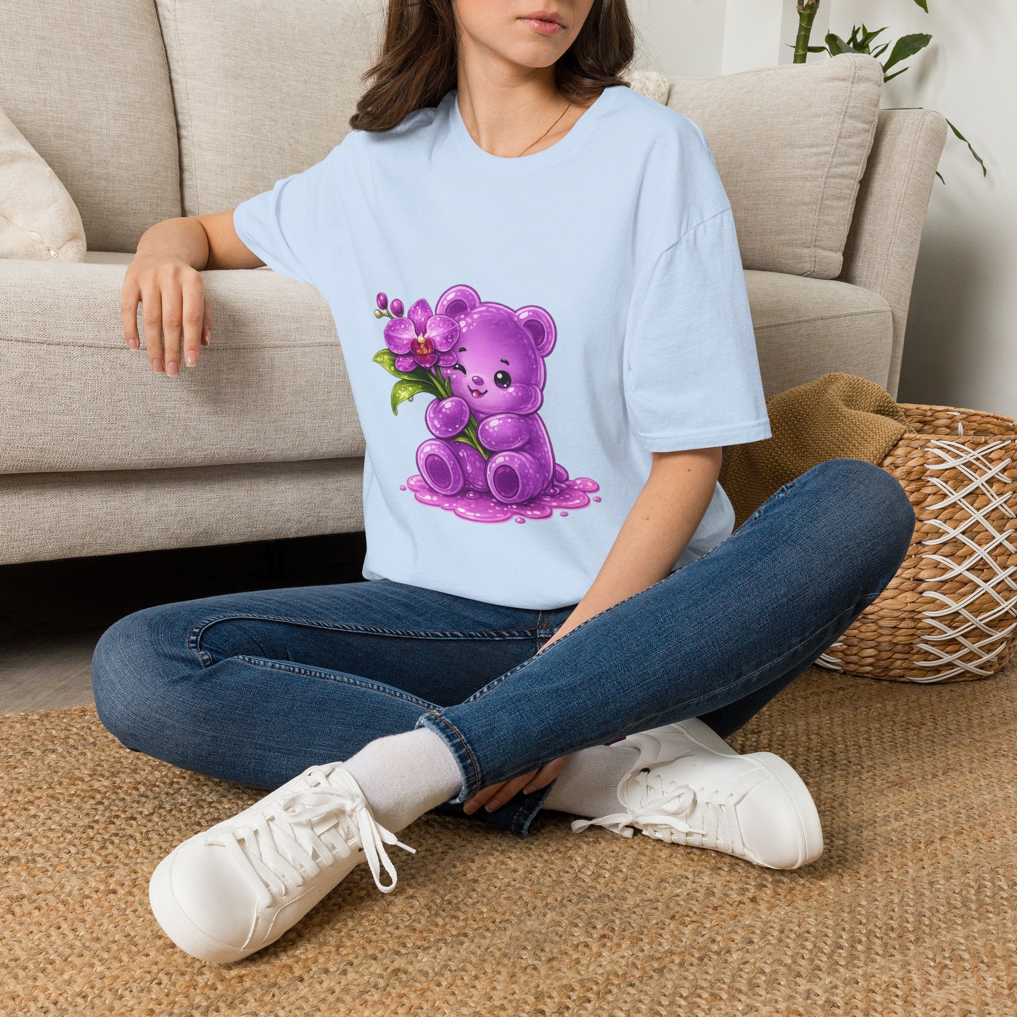 Beautiful Orchid, Purple Oozy Bear Floral Special Gummy Friend- Graphic Shirt