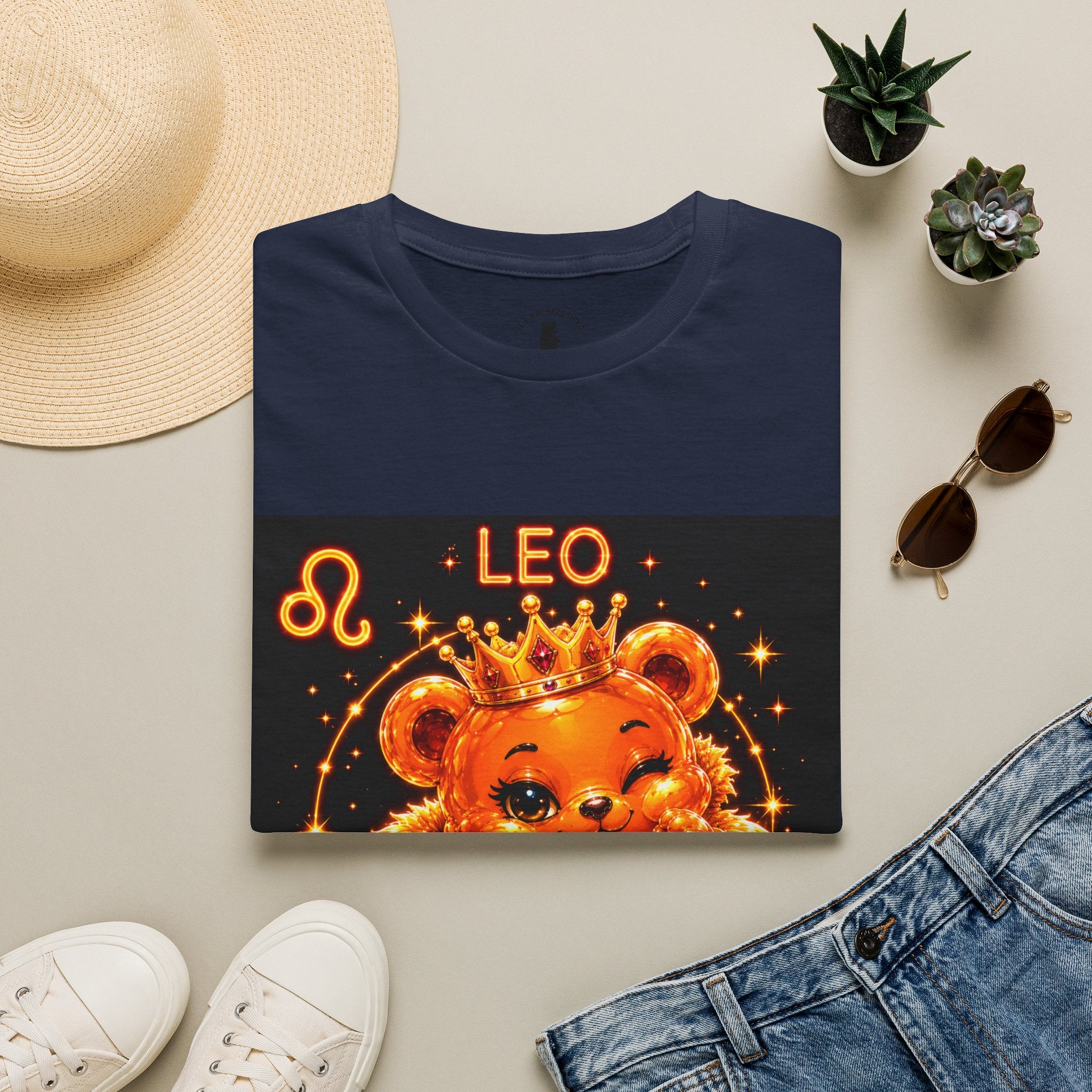 Leo Zodiac Crowned Oozy Bear Friend Astrology- Graphic Shirt