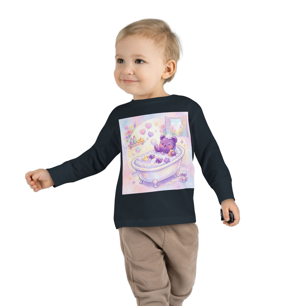 Bath Time, Nighttime Oozy Bear Friend- Graphic Long Sleeve Shirt