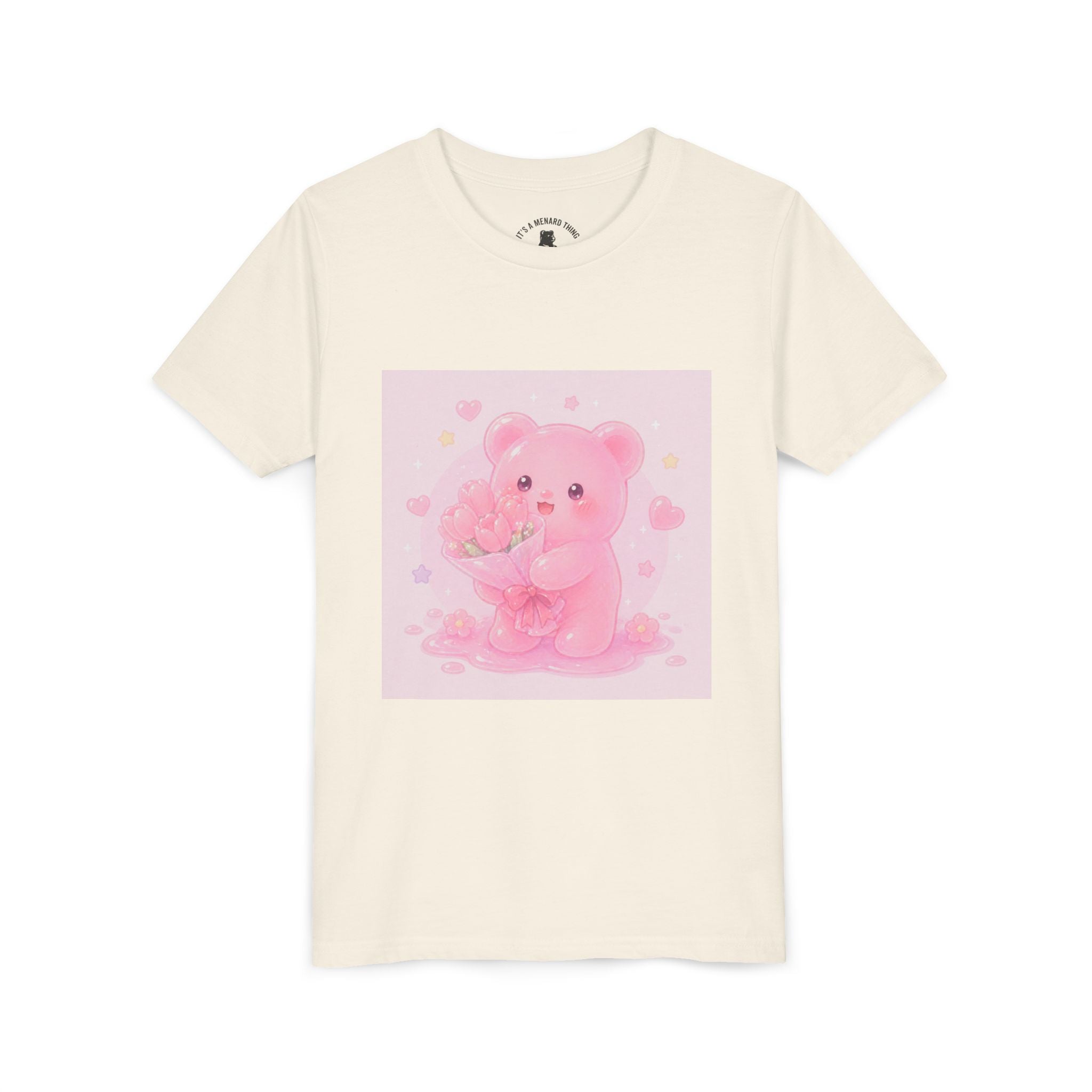 Pink Gooey Gummy Bear Youth Tee – Valentine Gummy Bouquet Kids Shirt