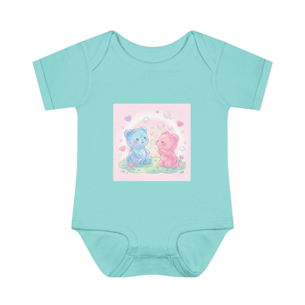 Baby Bodysuit — Pastel Blue & Pink Gooey Gummy Bears Cute Newborn Onesie