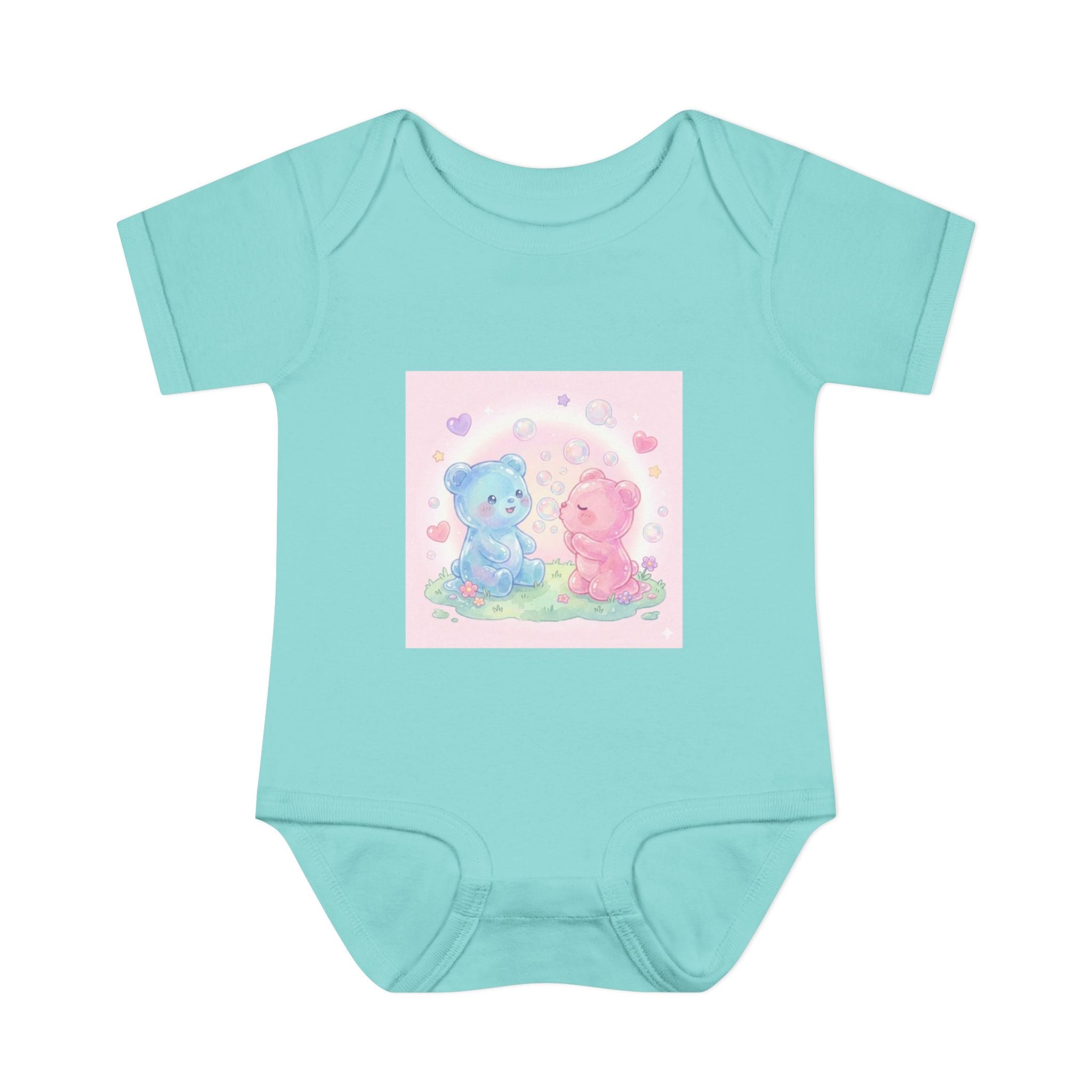 Baby Bodysuit — Pastel Blue & Pink Gooey Gummy Bears Cute Newborn Onesie