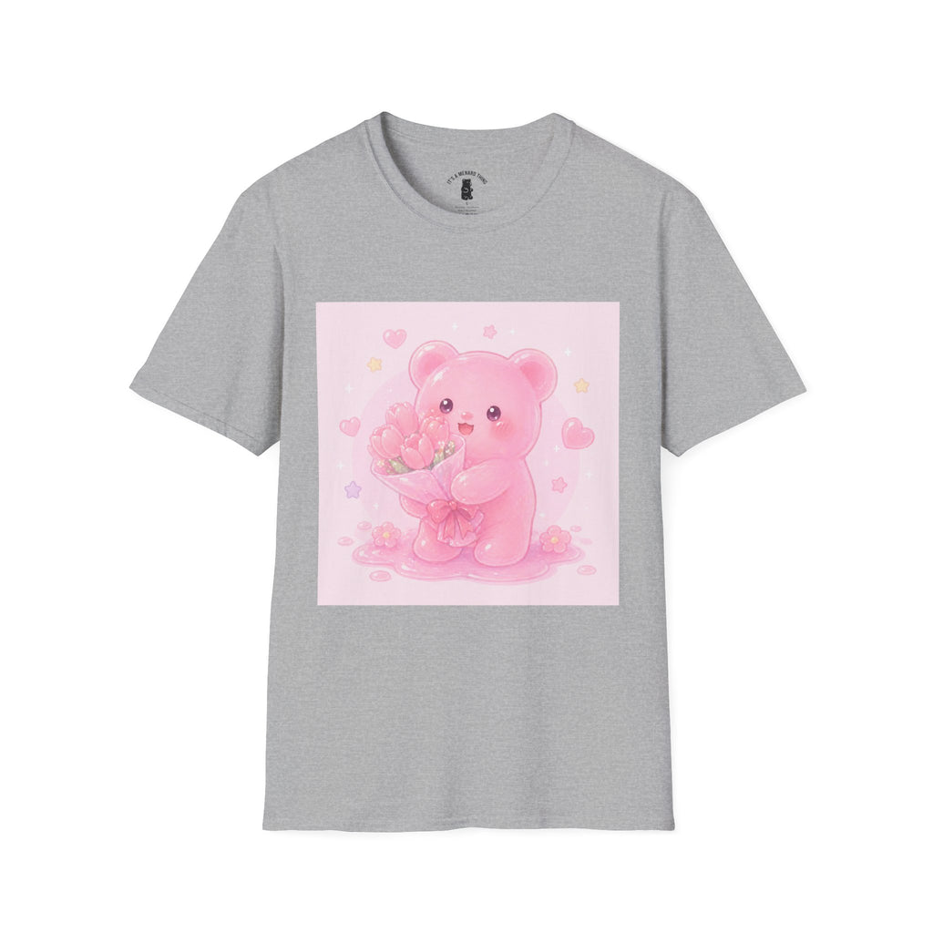 Gooey Pink Gummy Bear Bouquet T-Shirt — Kawaii Valentine Floral Tee