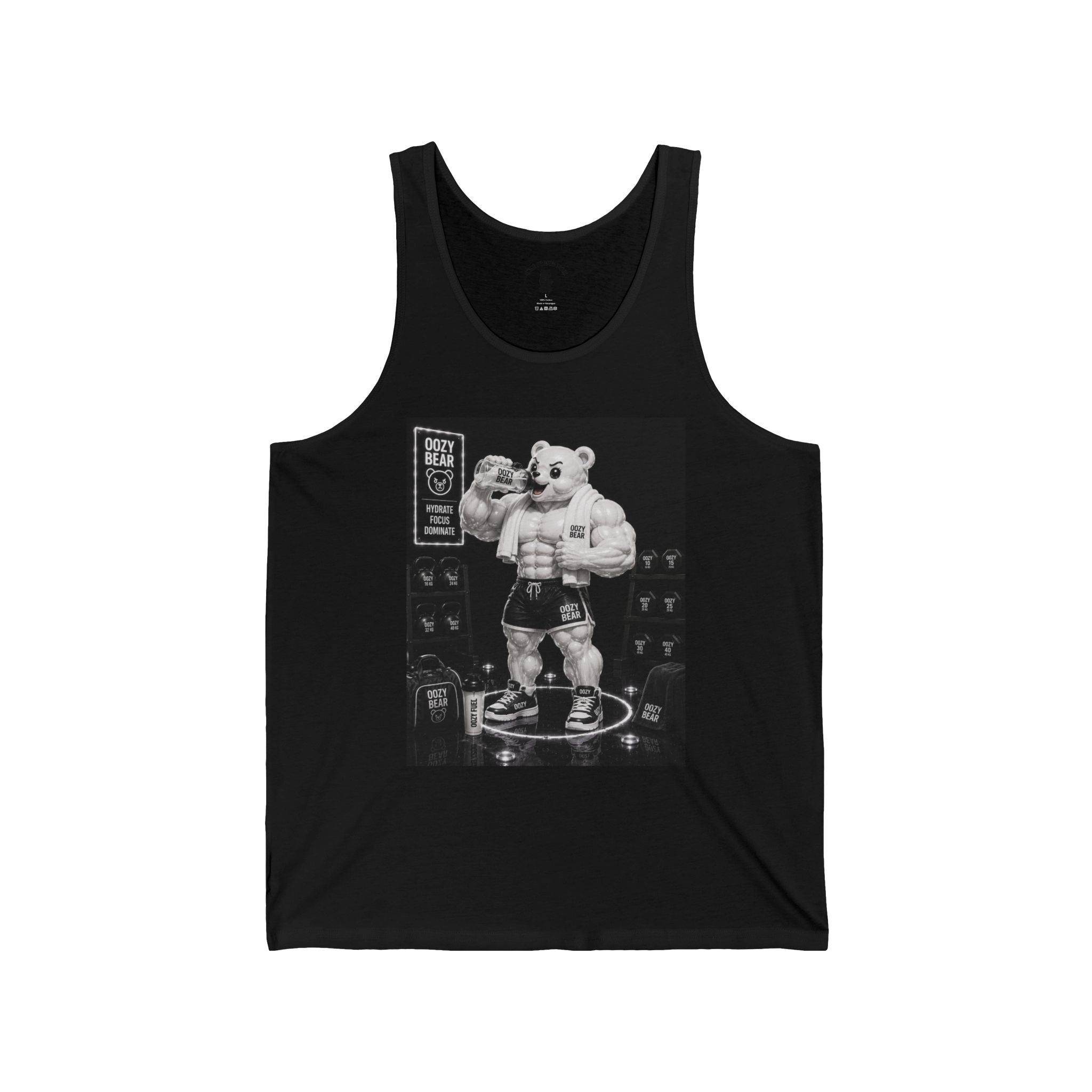 Rehydration Time, White Oozy Buff Bear Gummy Gym Addition- Adult Graphic Tank Top