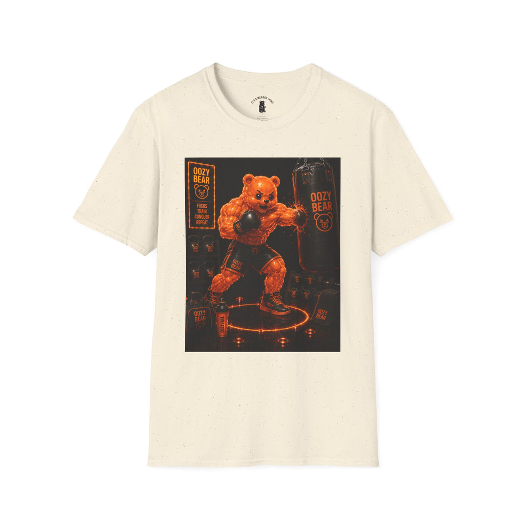 Retro Fighting Ring Workout, Orange Oozy Buff Bear Gummy Gym Addition- Adult Graphic Shirt