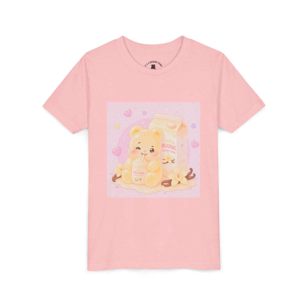 Vanilla Milk Shake Gooey Gummy Youth Tee — Kawaii Pastel Kids T‑Shirt
