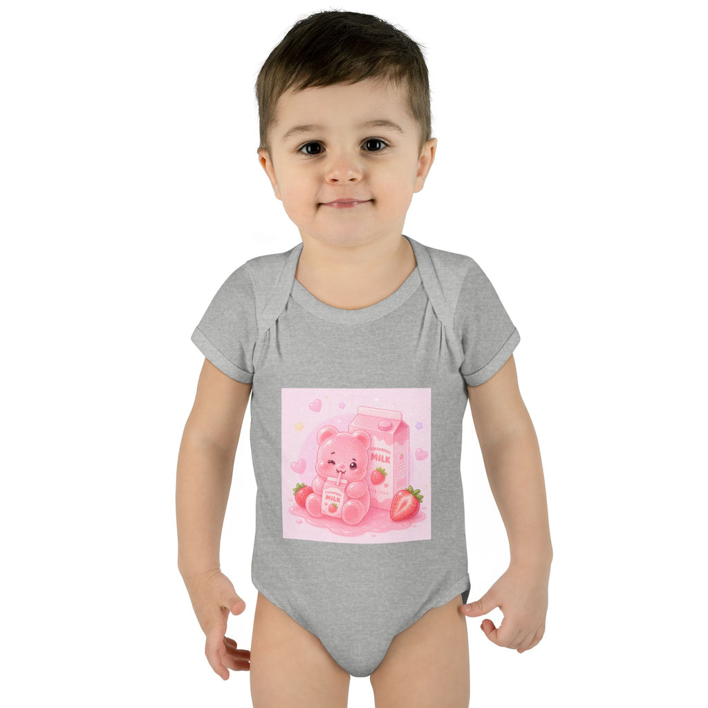Pink Strawberry Milk Gooey Gummy Bear Infant Bodysuit