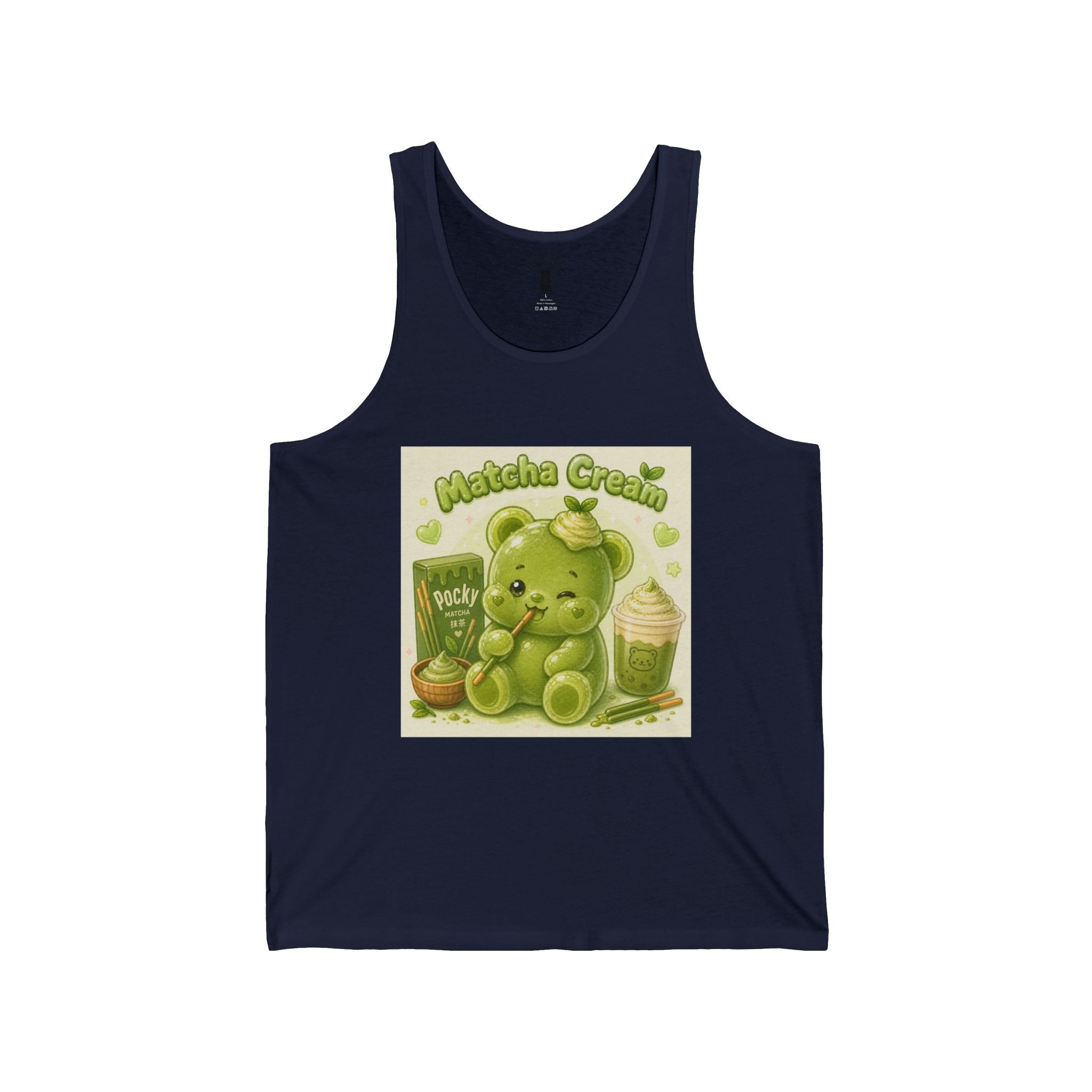 Matcha Cream Latte & Pocky Stick snack Green Gooey Gummy Bear — Kawaii Graphic Tank Top