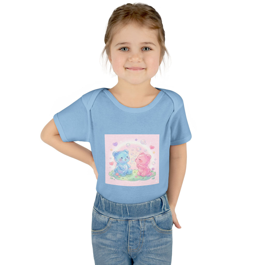 Baby Bodysuit — Pastel Blue & Pink Gooey Gummy Bears Cute Newborn Onesie