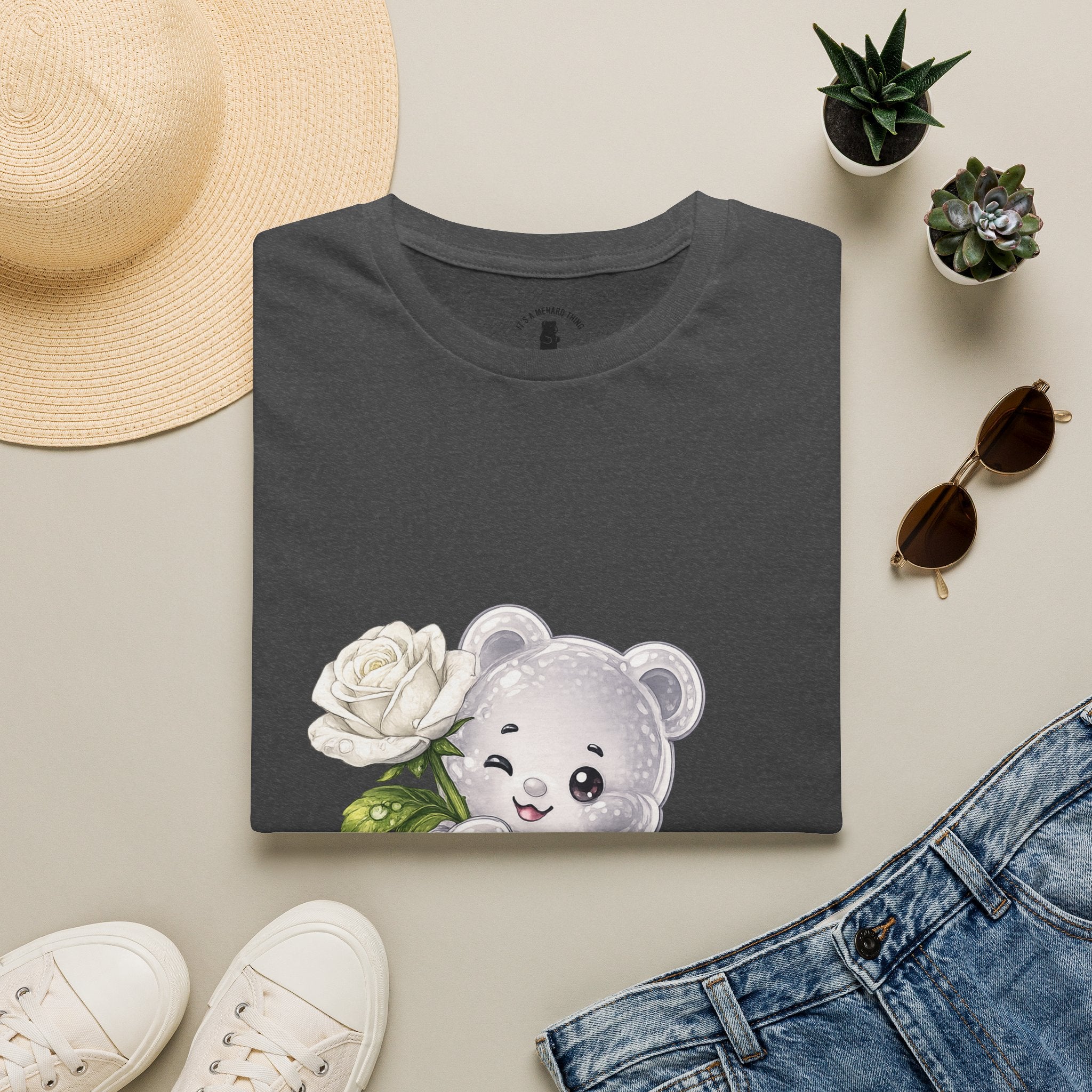 Beautiful Blooming White Rose, Oozy Bear Gummy Special Flower Addition- Graphic Shirt