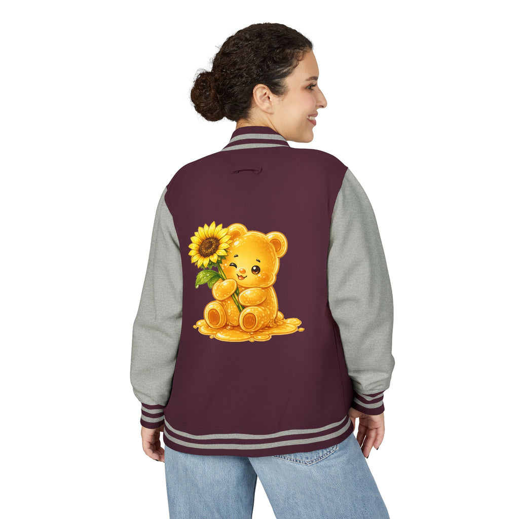 Sunflower Sunrise, Special Yellow Gooey Gummy Friend- Kawaii Varsity Jacket