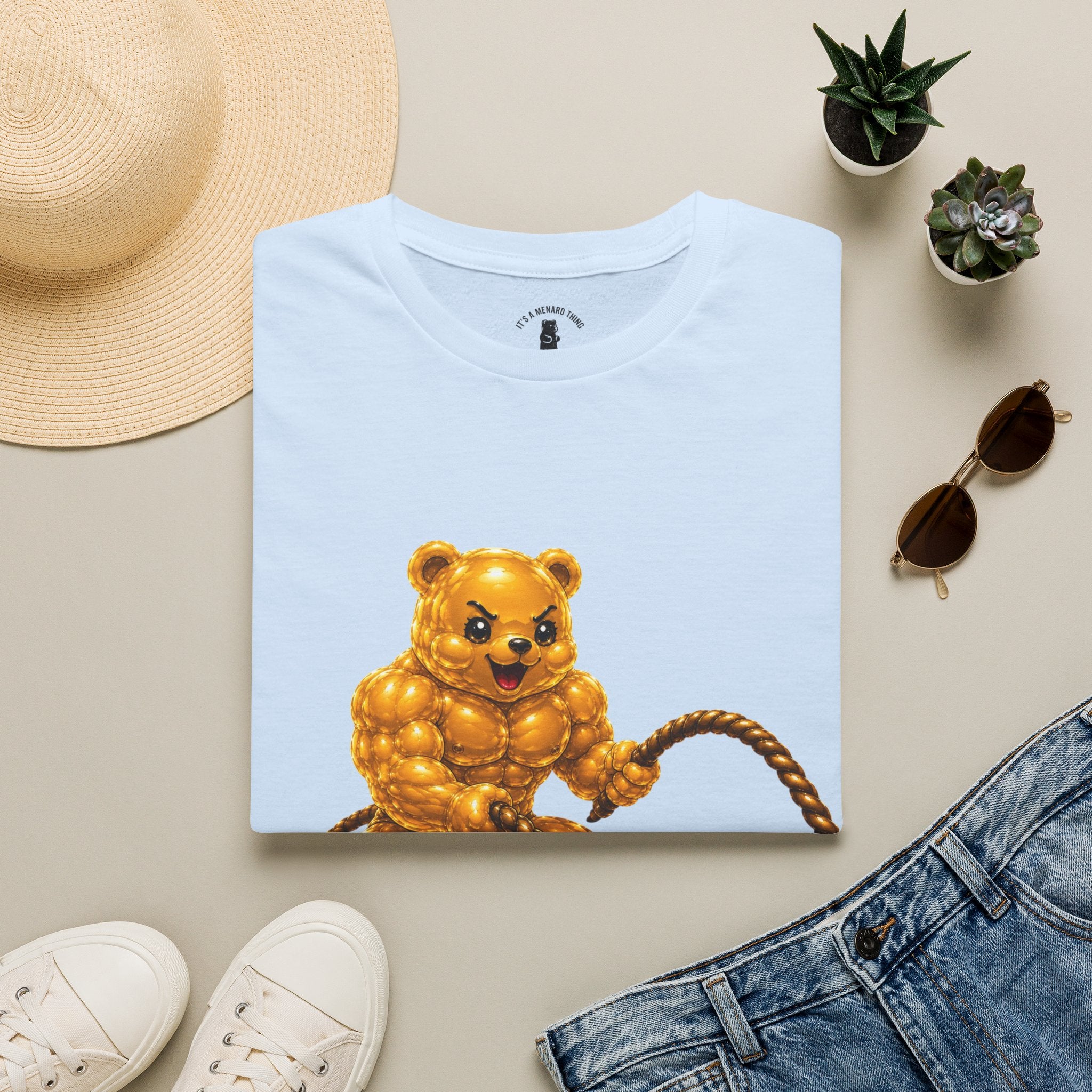 Rope Workout, Golden Yellow Oozy Buff Bear Gym Special- Adult Graphic Shirt (18+)
