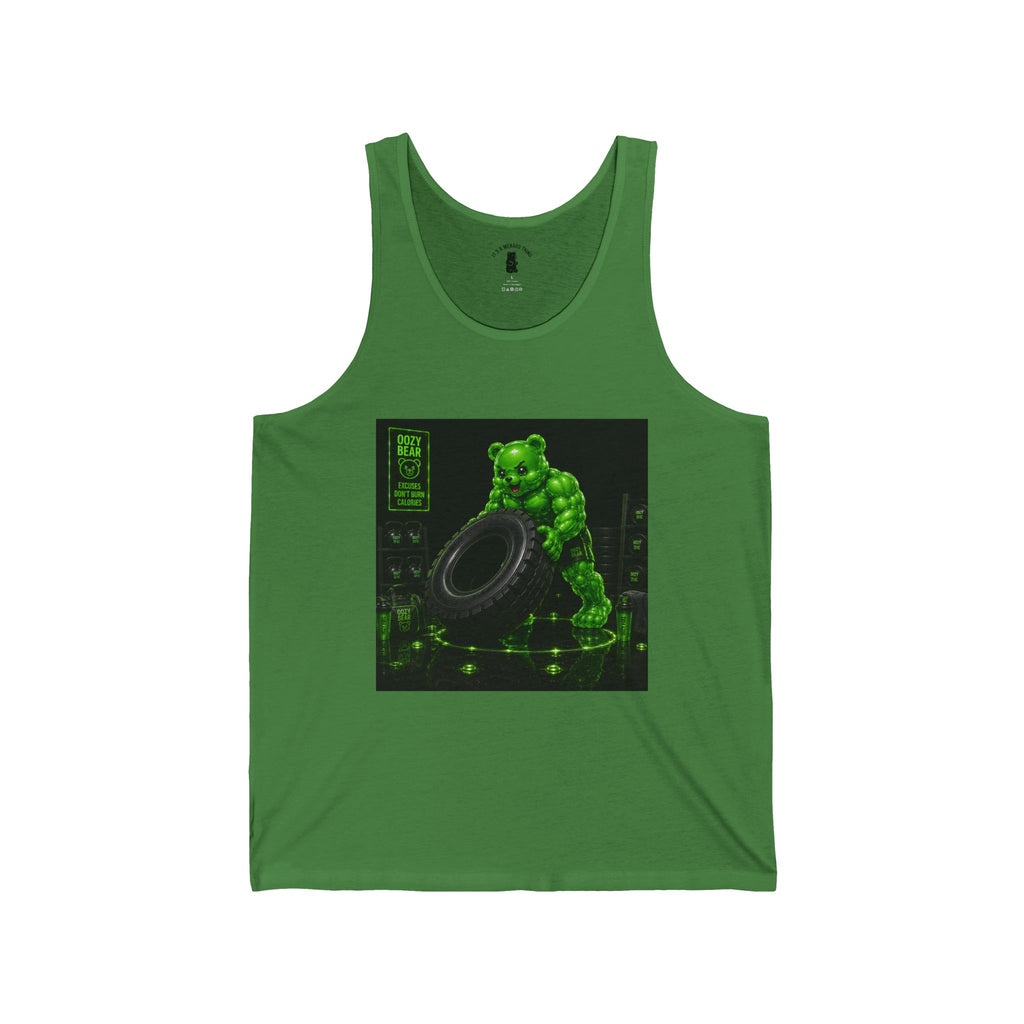 Tire-Flip Fitness Workout, Emerald Oozy Buff Bear Gummy Gym Addition- Adult Graphic Tank Top