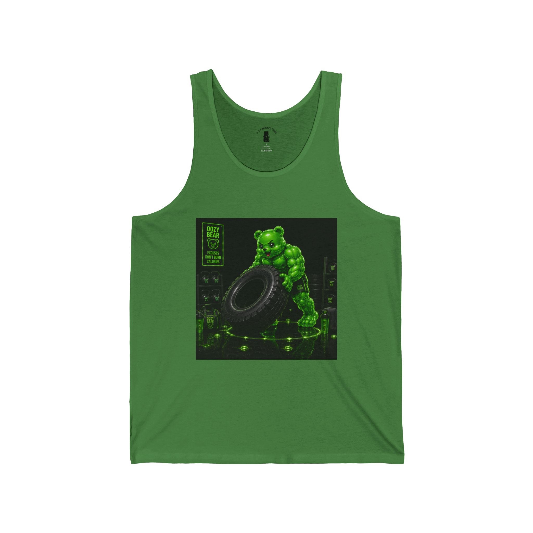 Tire-Flip Fitness Workout, Emerald Oozy Buff Bear Gummy Gym Addition- Adult Graphic Tank Top