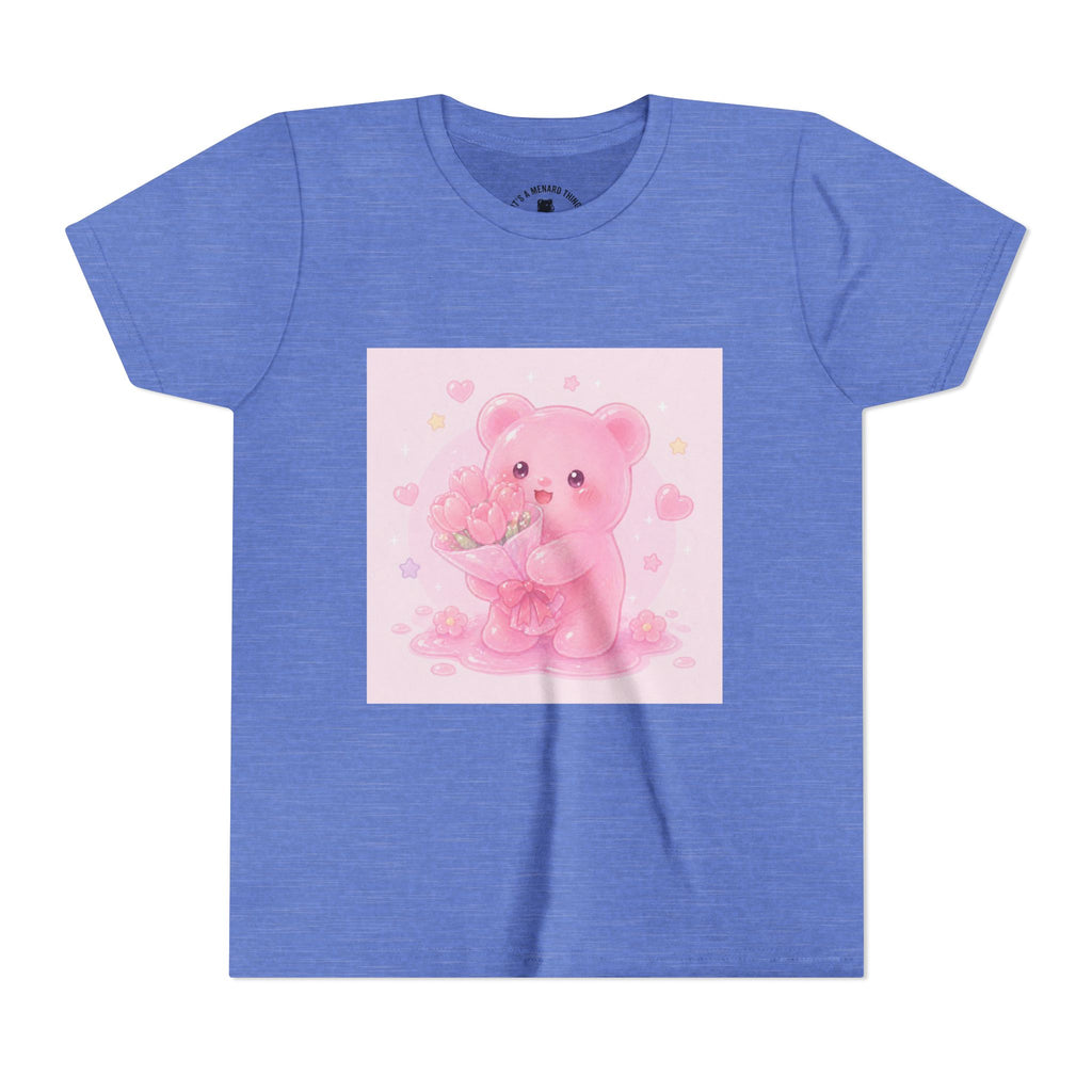 Pink Gooey Gummy Bear Youth Tee – Valentine Gummy Bouquet Kids Shirt