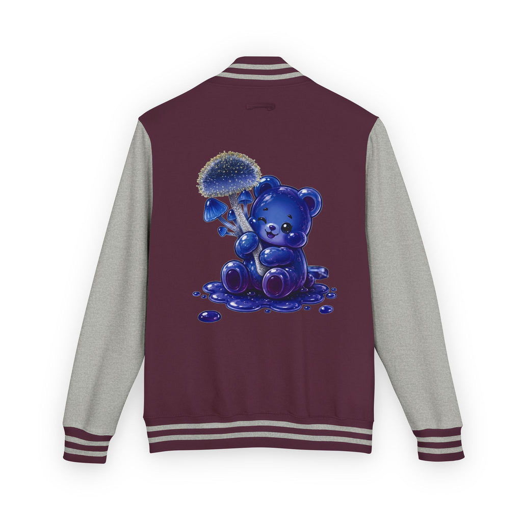 Sparkling Blue Mushroom Cluster, Oozy Bear Friends- Letterman Graphic Jacket