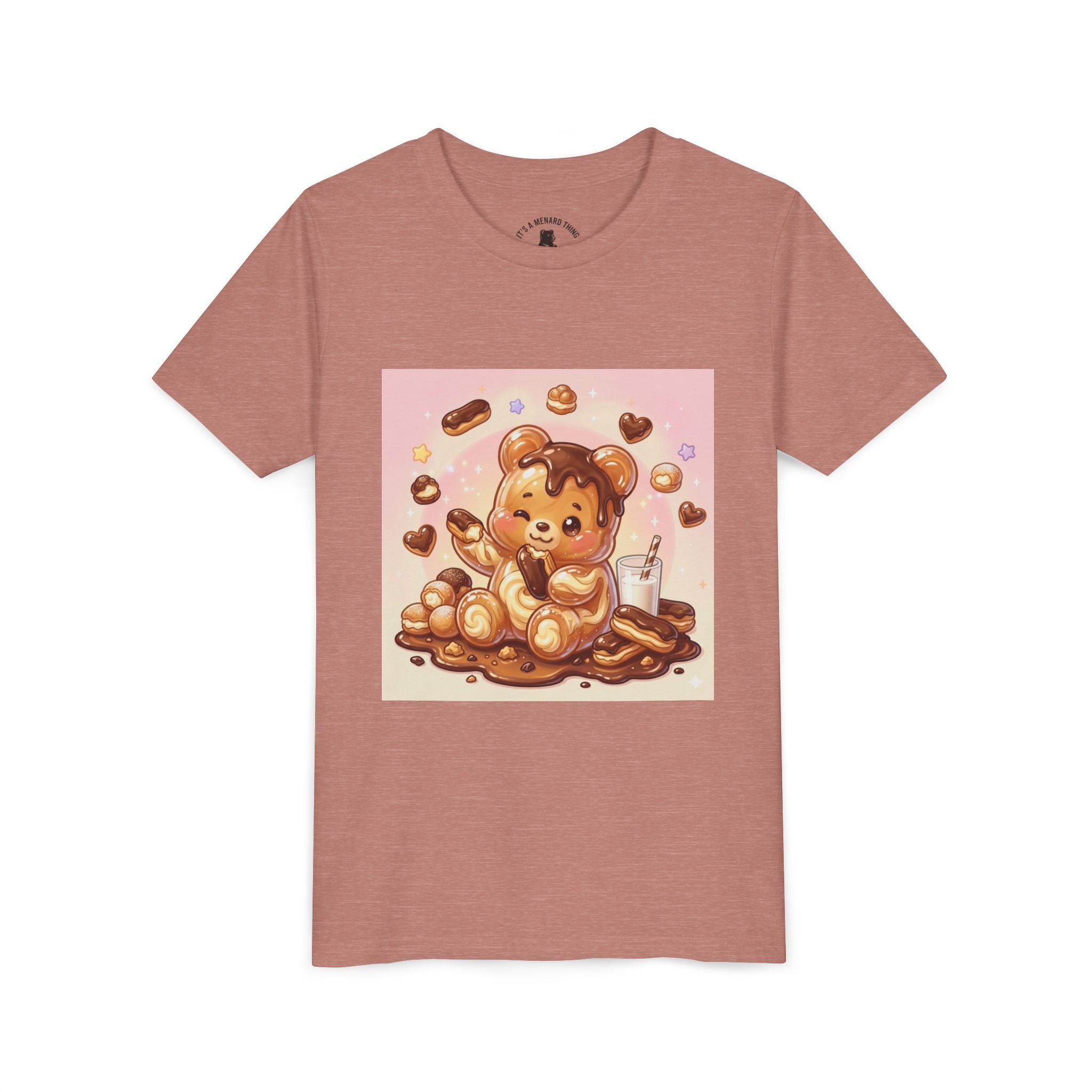 Cute Chocolate Eclair & Milk Gooey Gummy Bear Youth T-Shirt