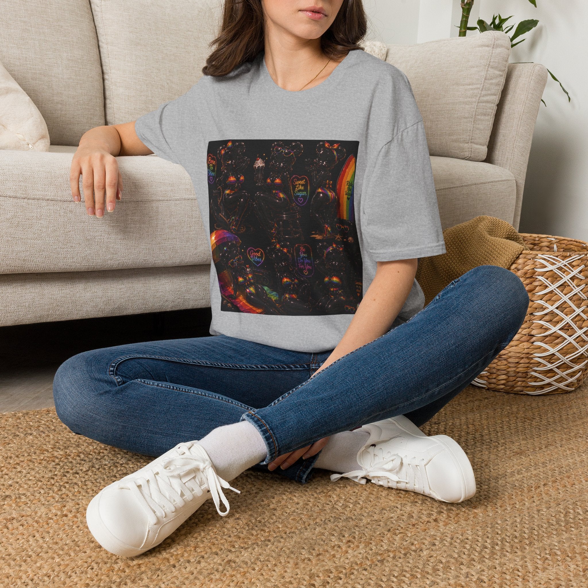 Black & Rainbow Special Addition Oozy Bear Beach Babe Pin Up- Adult Graphic Shirt (18+)