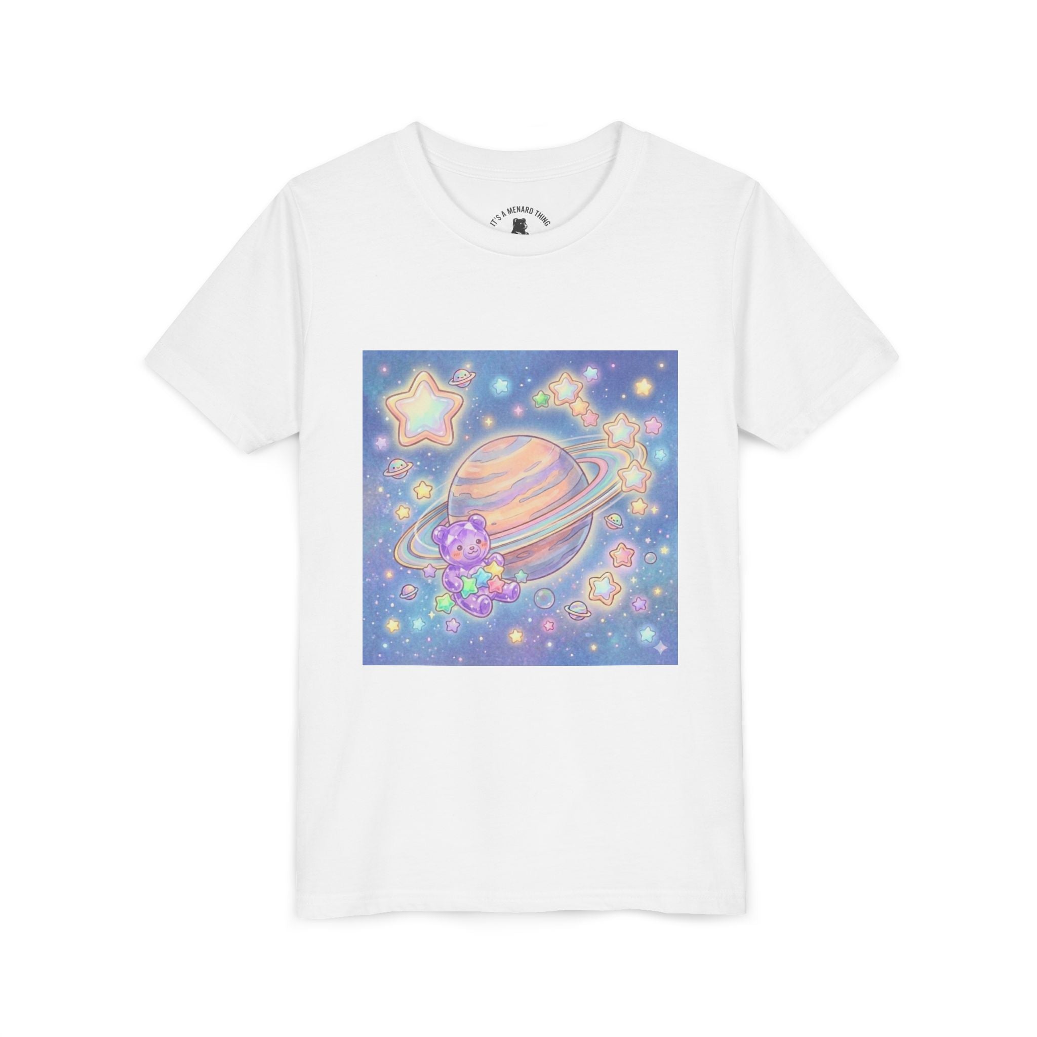 Merry-go-Saturn Cosmic Gooey Crystal Gummy Bear- Stars & Sparkles Graphic T-Shirt