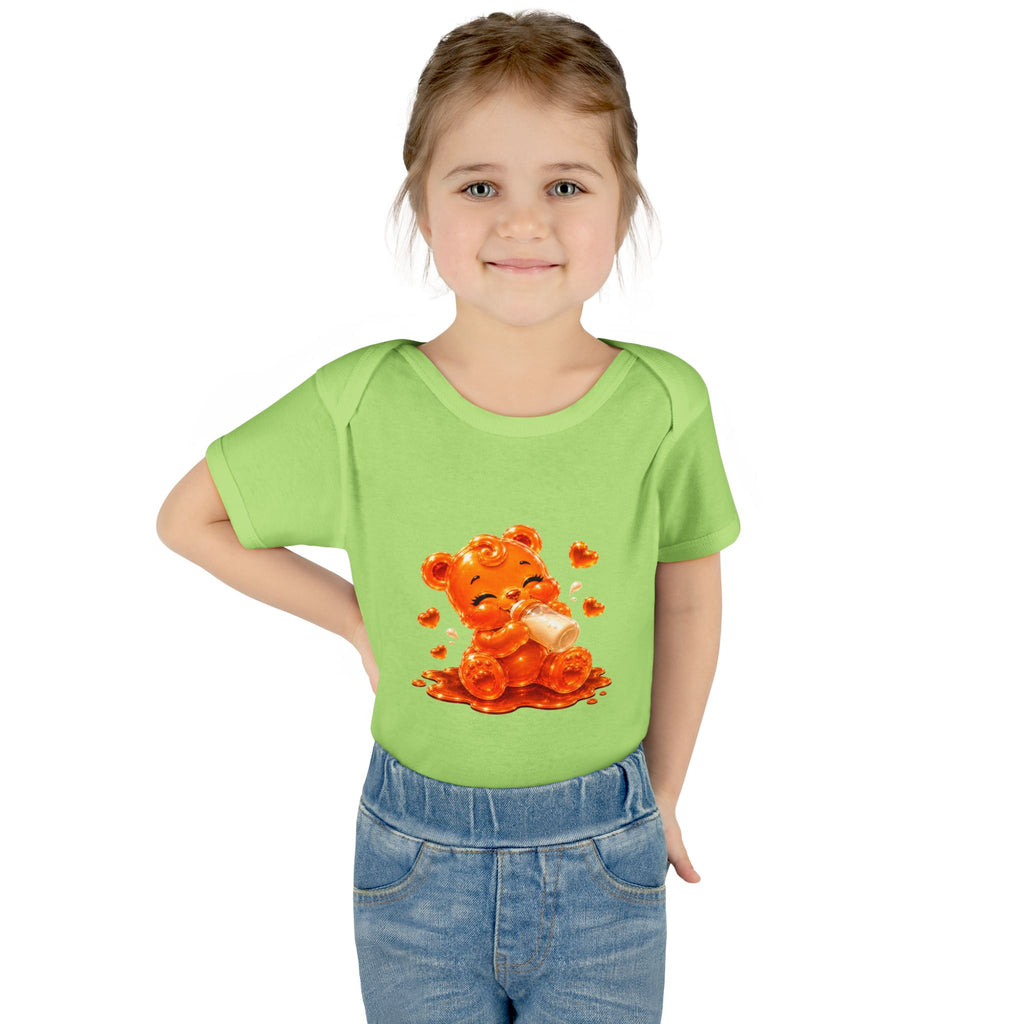 Yummy, Yummy Milk Time Orange Oozy Baby Gummy Bear Cutie Addition- Graphic Onesie