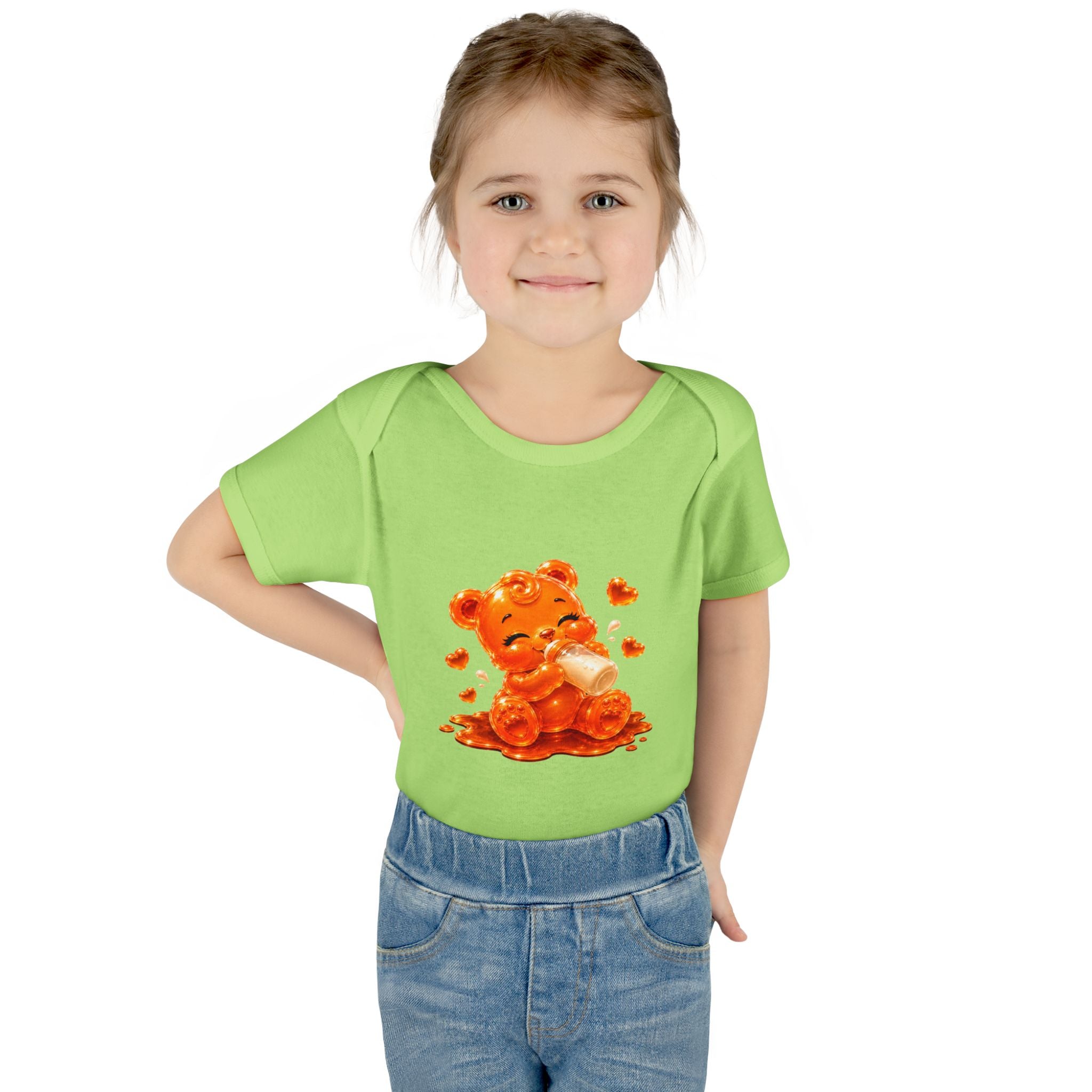 Yummy, Yummy Milk Time Orange Oozy Baby Gummy Bear Cutie Addition- Graphic Onesie