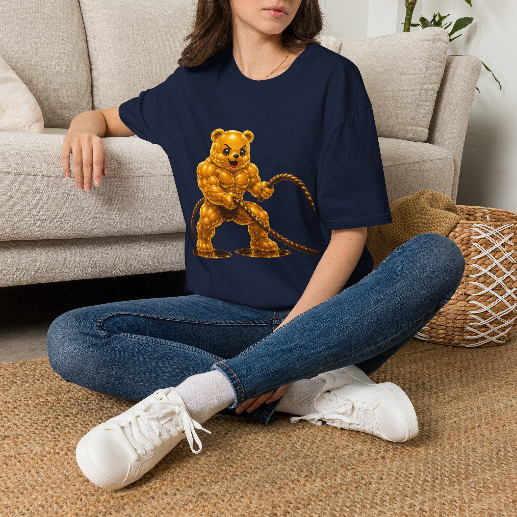 Rope Workout, Golden Yellow Oozy Buff Bear Gym Special- Adult Graphic Shirt (18+)