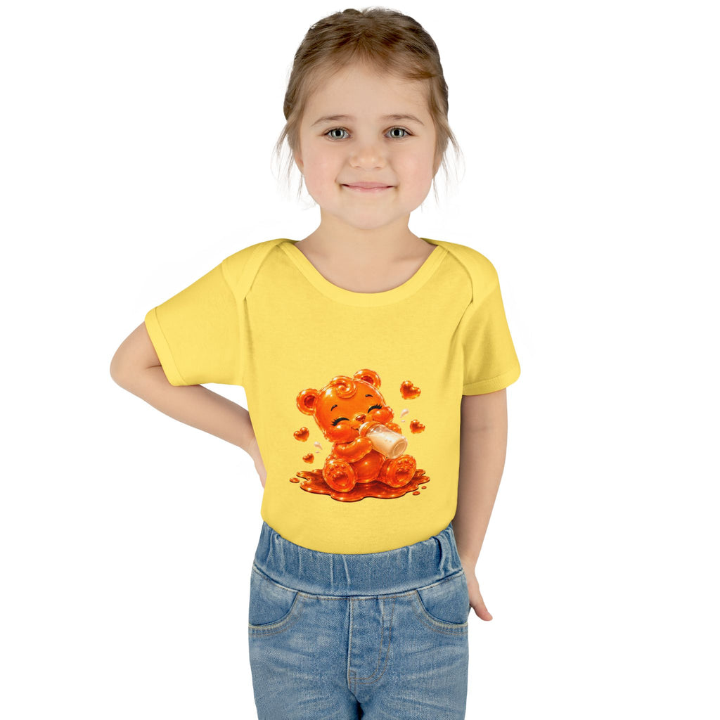 Yummy, Yummy Milk Time Orange Oozy Baby Gummy Bear Cutie Addition- Graphic Onesie