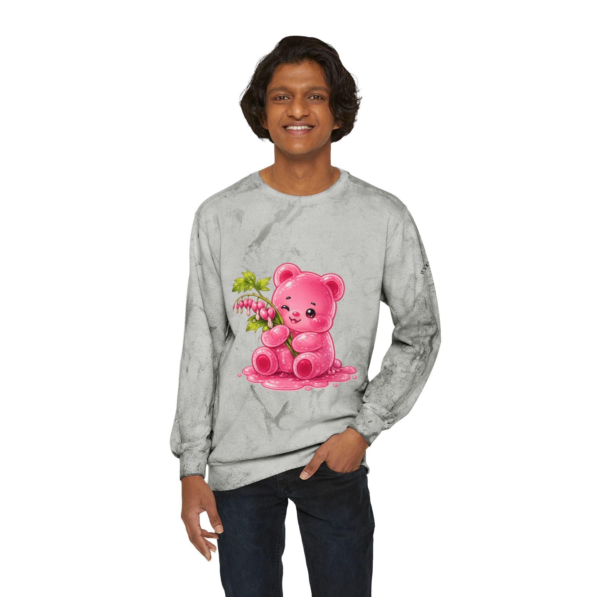 Fresh Bleeding Hearts, Pink Gooey Gummy Bear Friend-Tie-Dye Graphic Sweatshirt