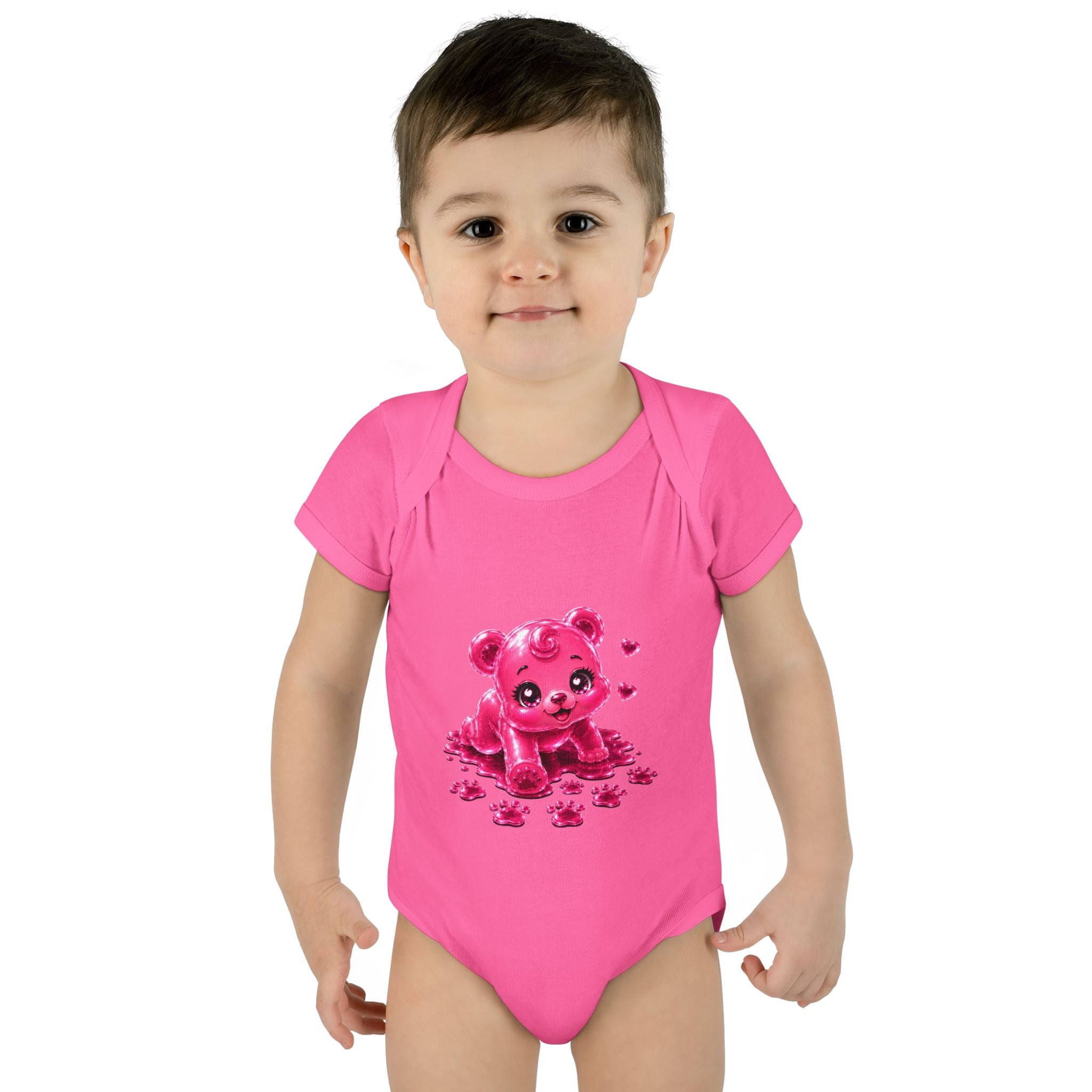 Messy Play Time, Crawling Steps Pink Oozy Baby Gummy Bear Cutie Addition- Graphic Onesie