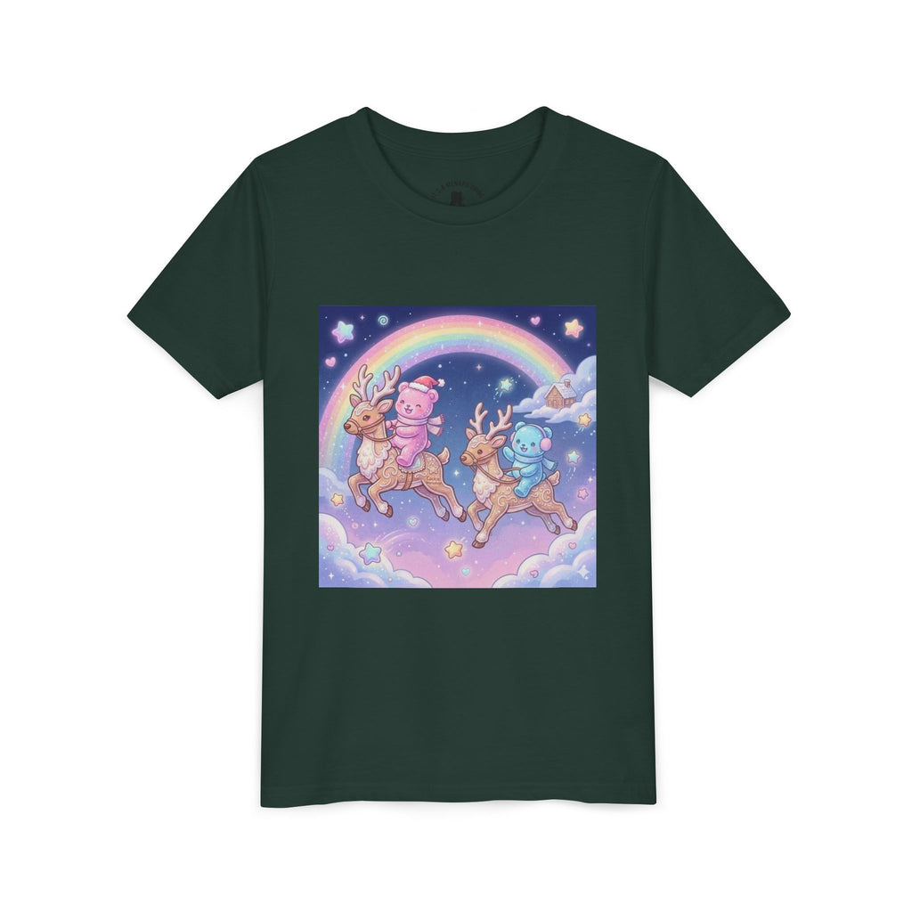 Duo Gooey Gummy Bear riding Reindeer — Cute Youth T-Shirt