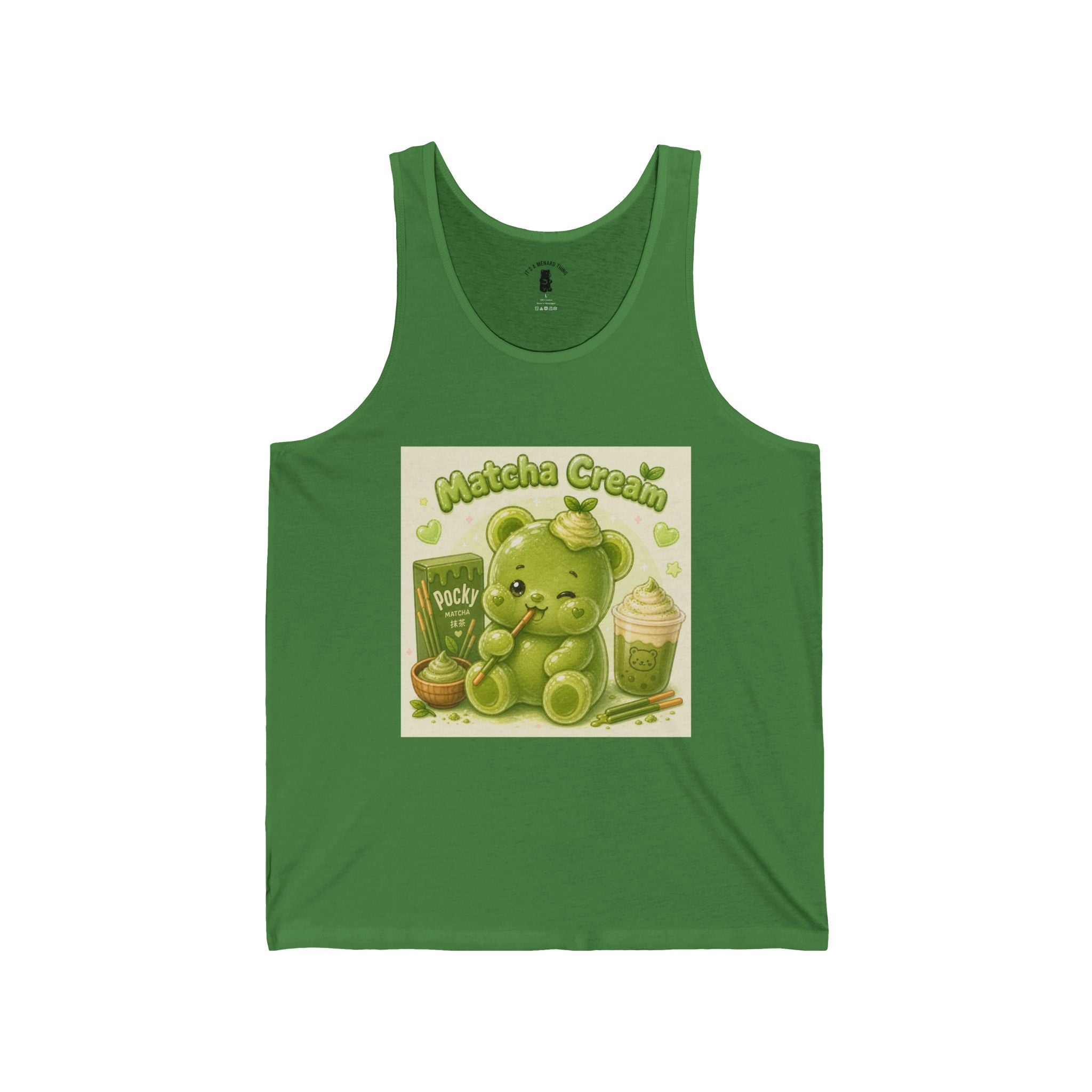 Matcha Cream Latte & Pocky Stick snack Green Gooey Gummy Bear — Kawaii Graphic Tank Top