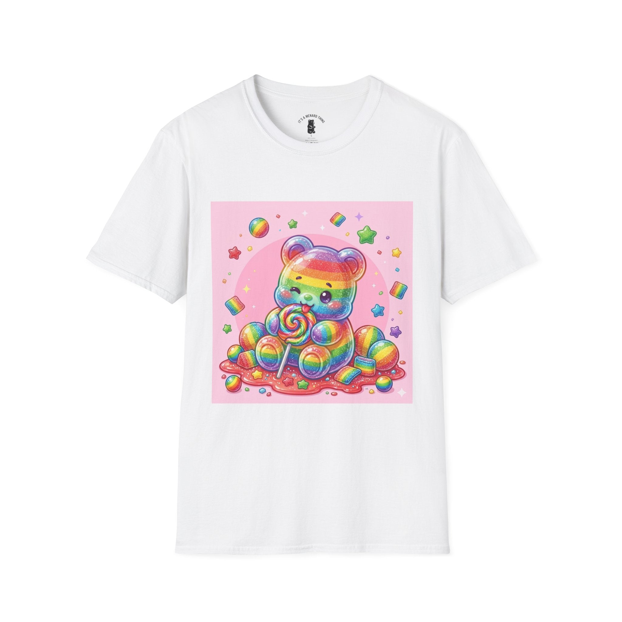 Rainbow Stripe Lollipop Gooey Gummy Bear T-Shirt — Cute Graphic Tee