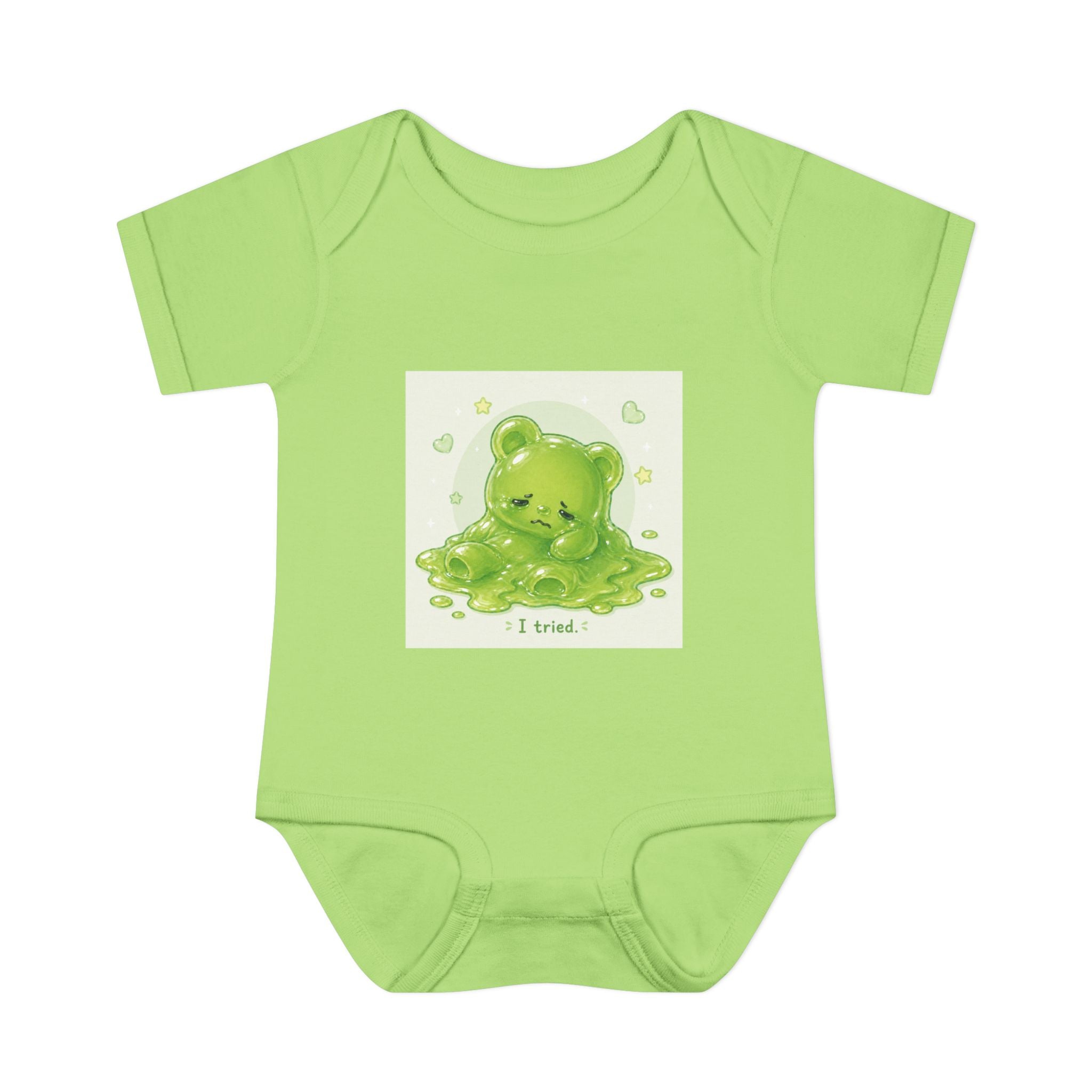 Infant Bodysuit — Cute Gooey Green Melted Gummy Bear "I Tried" Baby Onesie