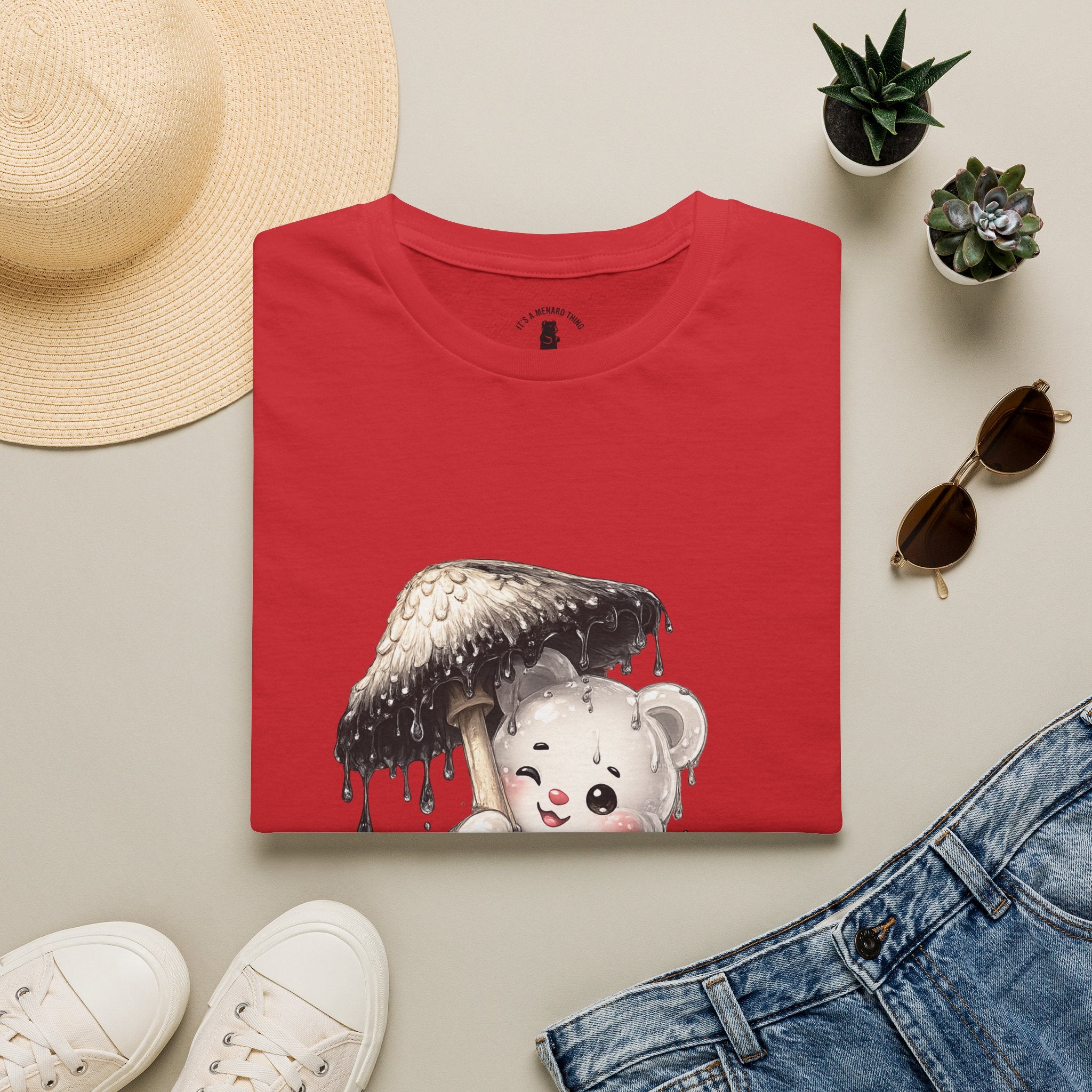 Ink Cap Mushroom Umbrella Special White Oozy Bears Friend- Graphic Shirt