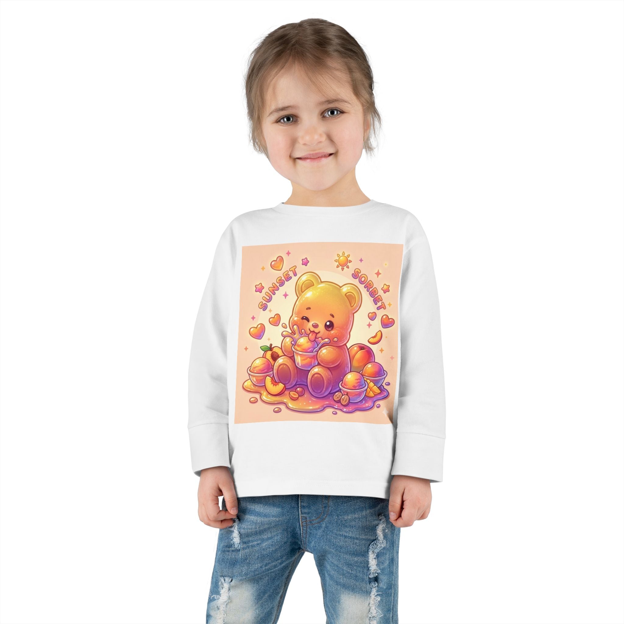 Sweet Peach Sorbet, Oozy Bear Gummy Friend Special- Kids Graphic Long Sleeve Shirt