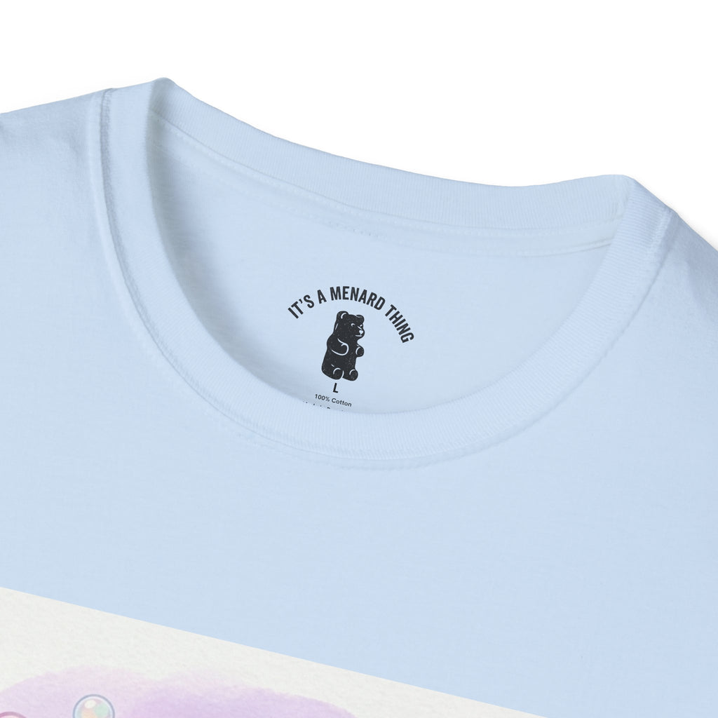 Blue Gooey Gummy Friend sharing Milk & Cookies — Pastel Graphic T-Shirt