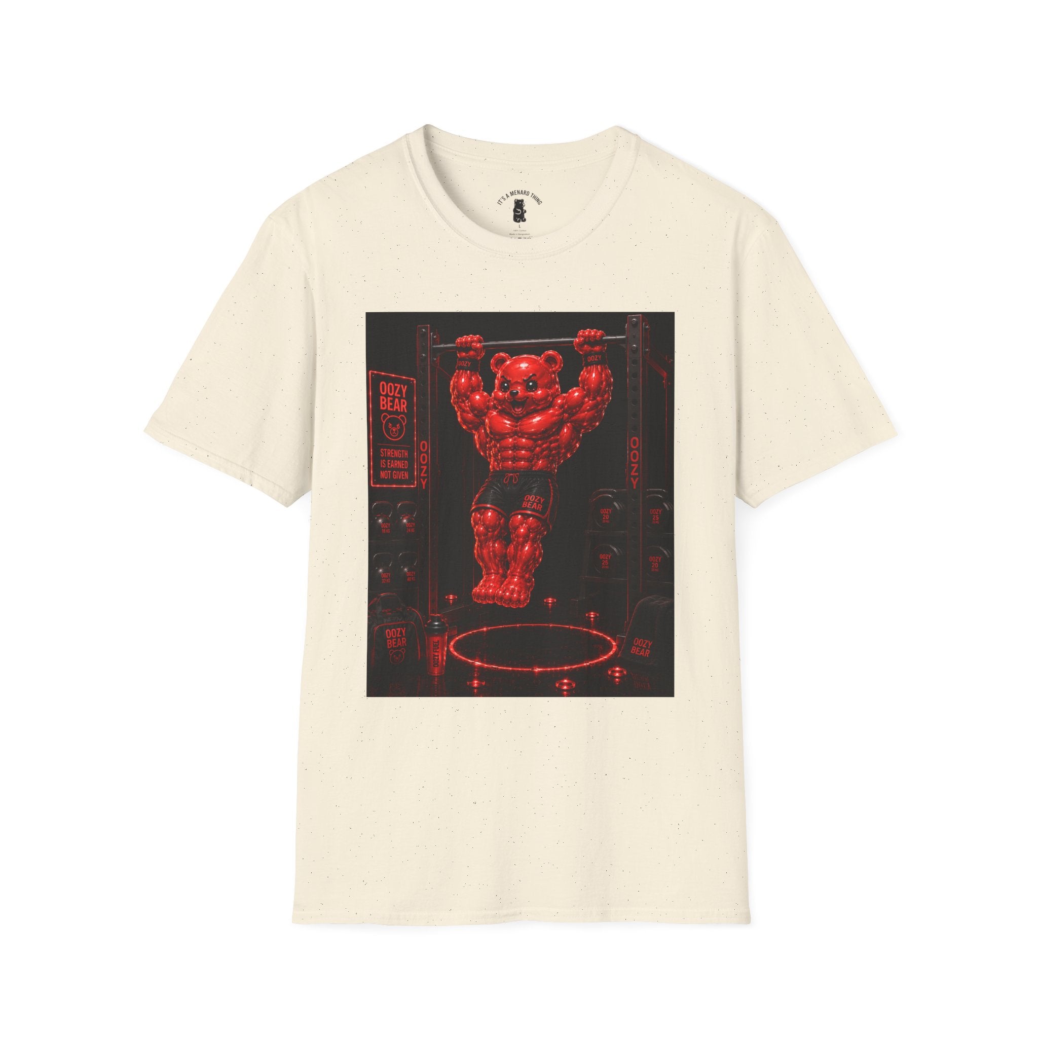 Bar Lifting Fitness Workout, Crimson Oozy Buff Bear Gummy Gym Addition- Adult Graphic Shirt